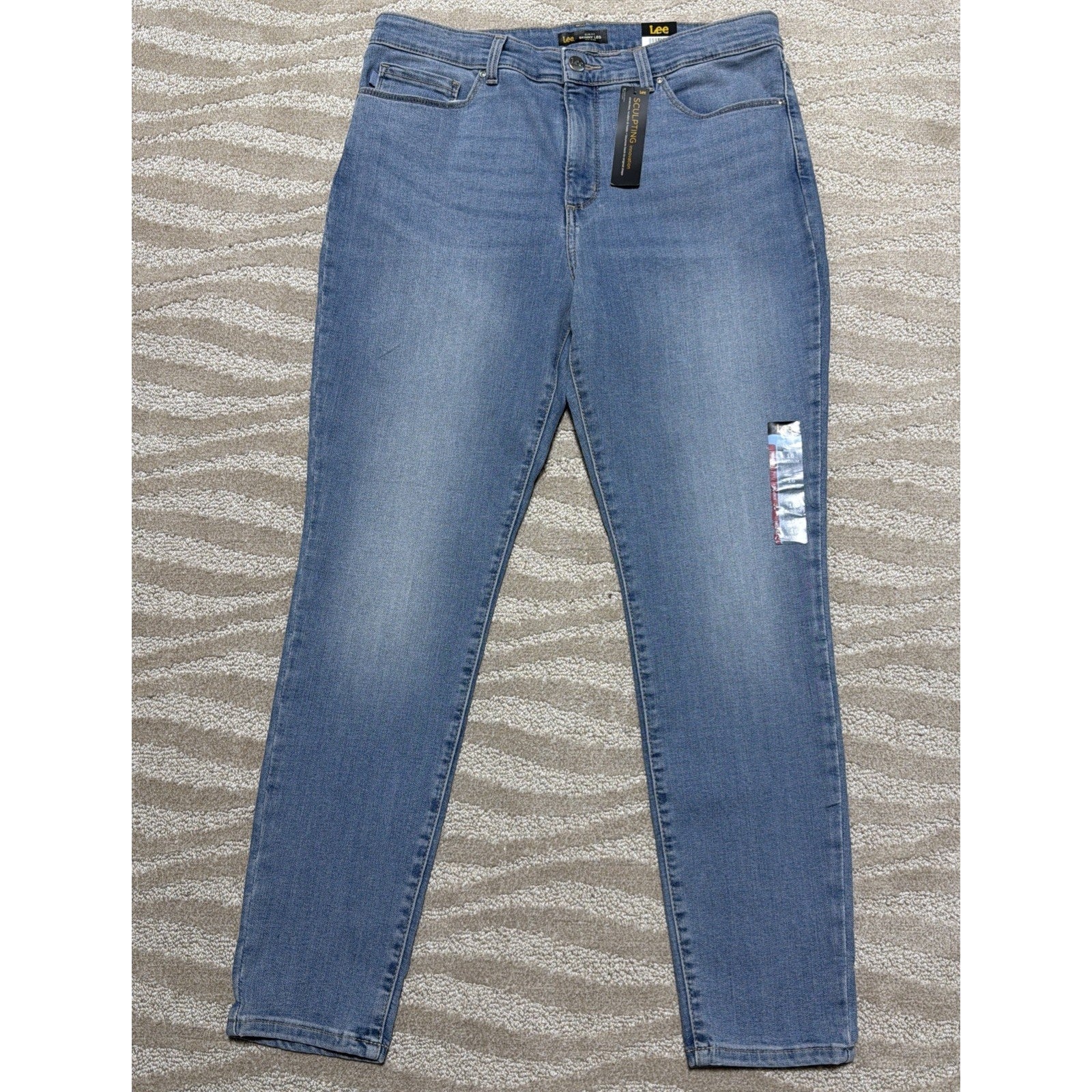 Lee Slim Fit Skinny Leg Mid Rise Sculpting Med Wash Womens Blue Jeans Sz 16 NWT
