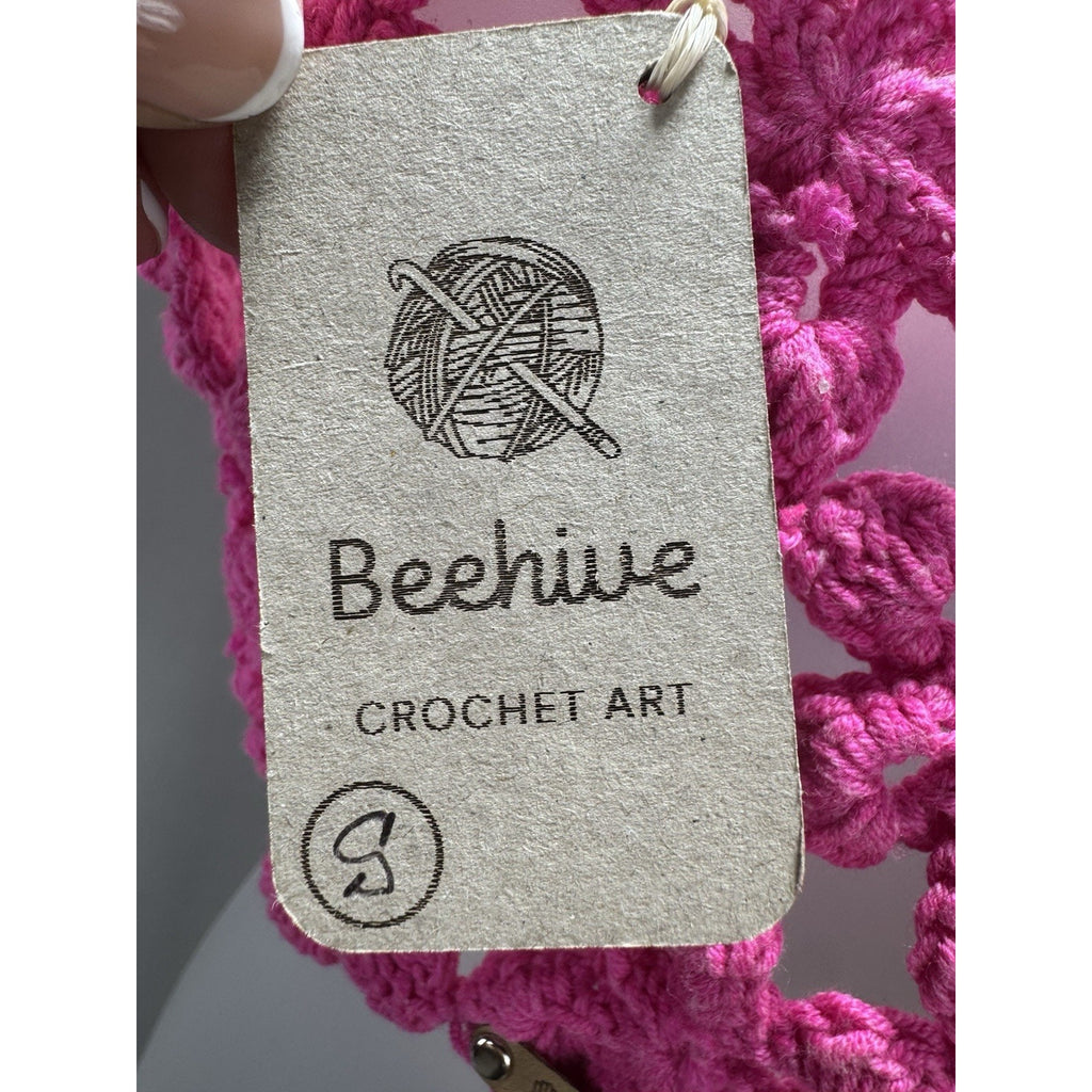 Beehive Crochet Art Pink Floral Bralette Top Size S Boho Festival Beach Cover Up