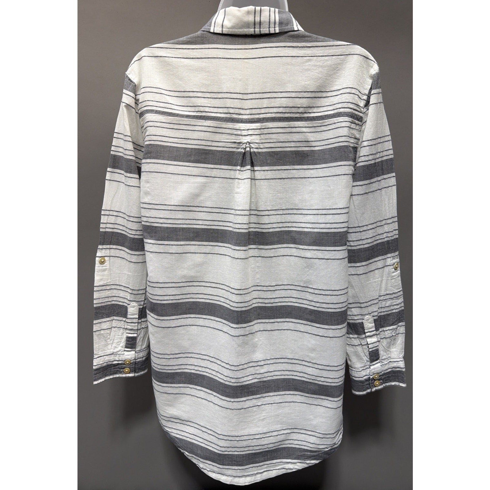 Matilda Jane x Joanna Gaines Tunic Shirt Gray Striped Roll Tab Sleeve Womens XS