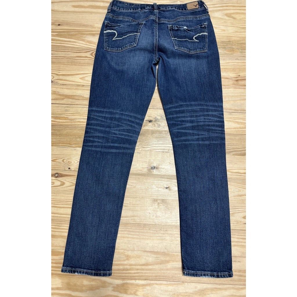 American Eagle Tomgirl Button Fly Dark Dreams Stretch Jeans 2 Blue