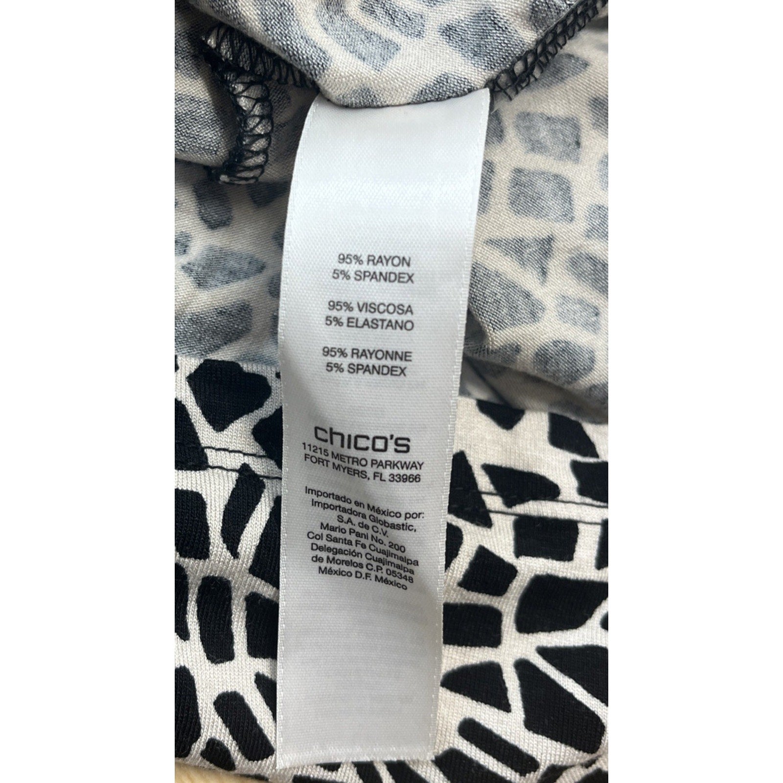 Chico's Black & Beige Animal Print Mock Neck Stretch Blouse, Size 2