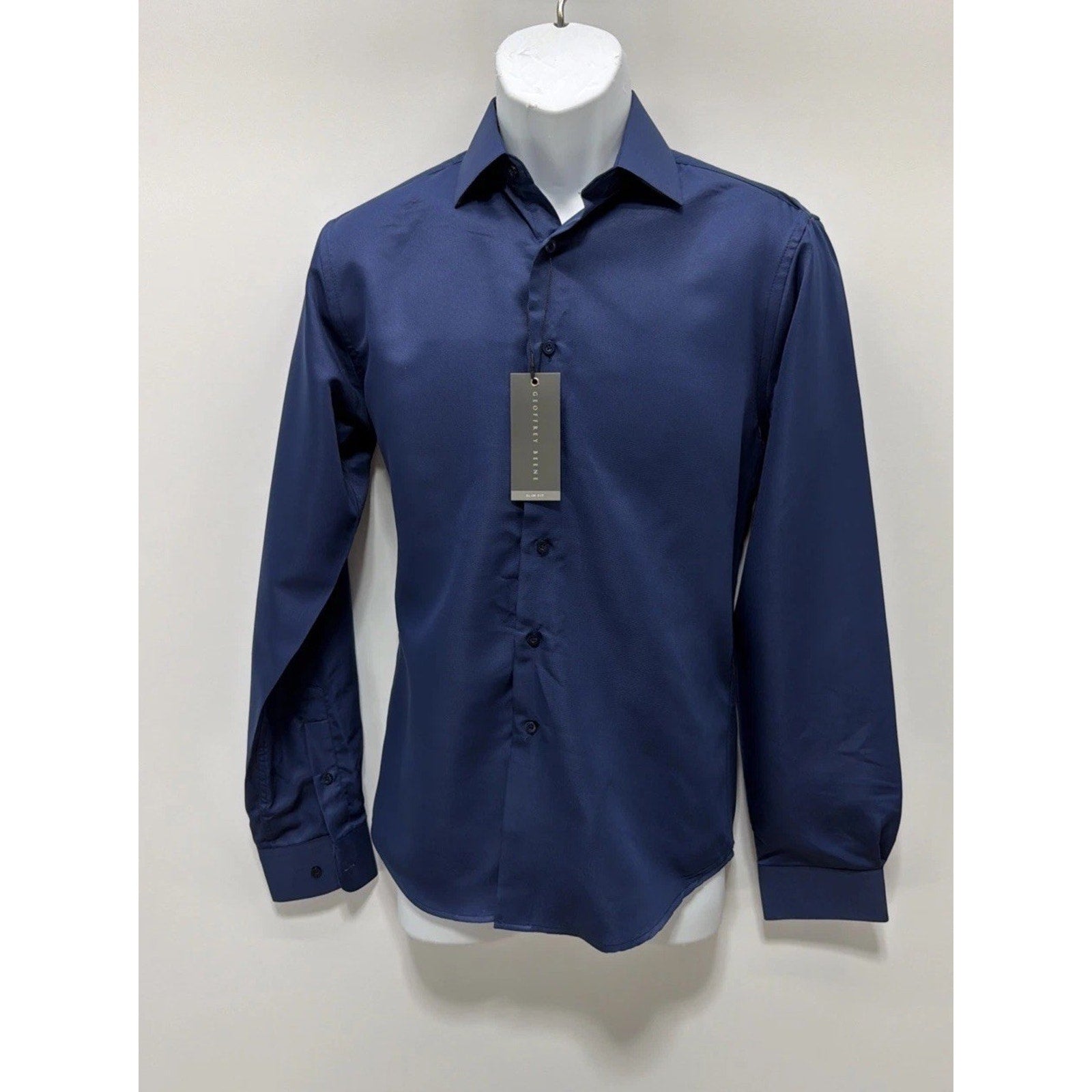 Geoffrey Beene Navy Blue Comfort Stretch Slim Fit Dress Shirt Sz Small