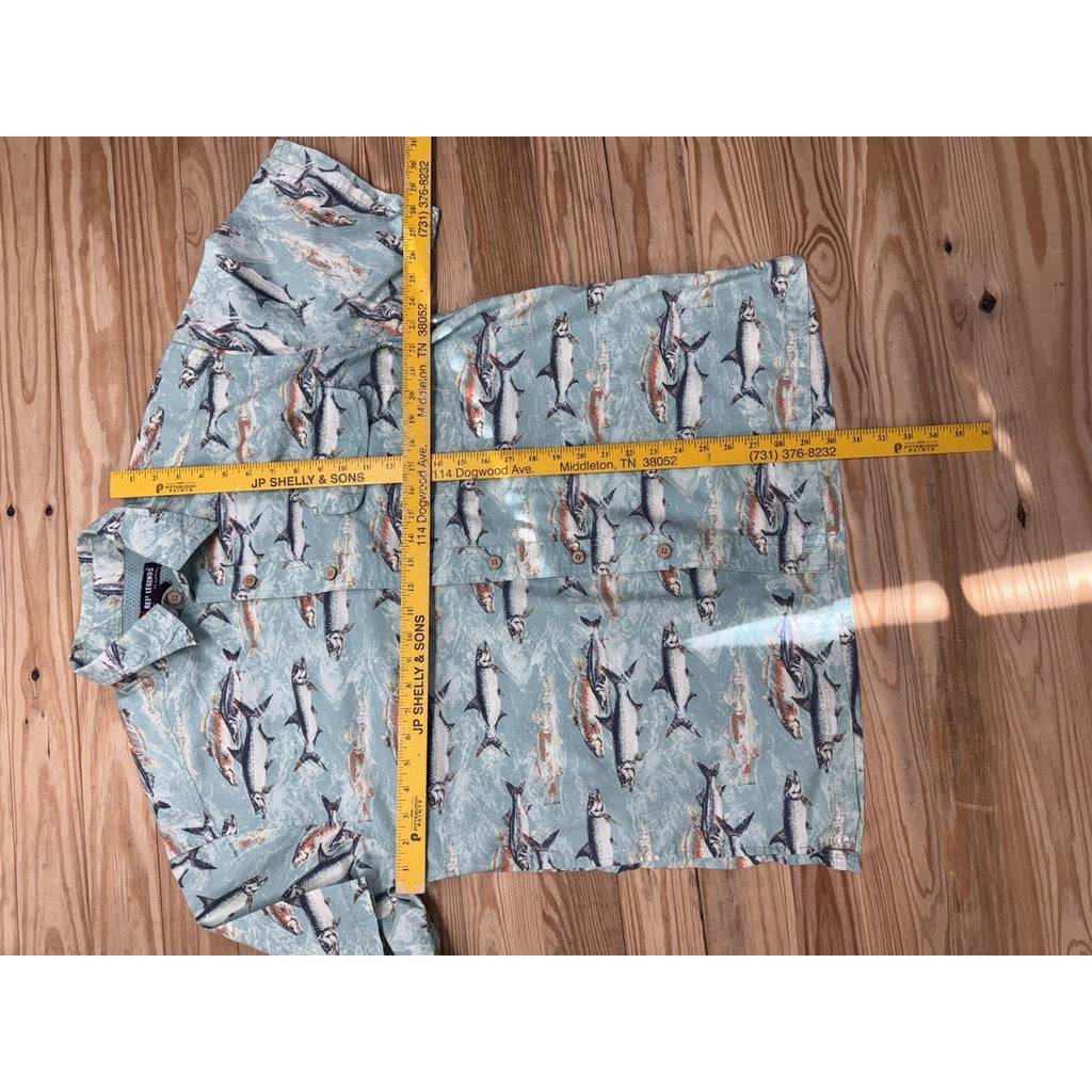 Reel Legends Performance Green Fish Print Vented Fishing Shirt Men’s Size Large