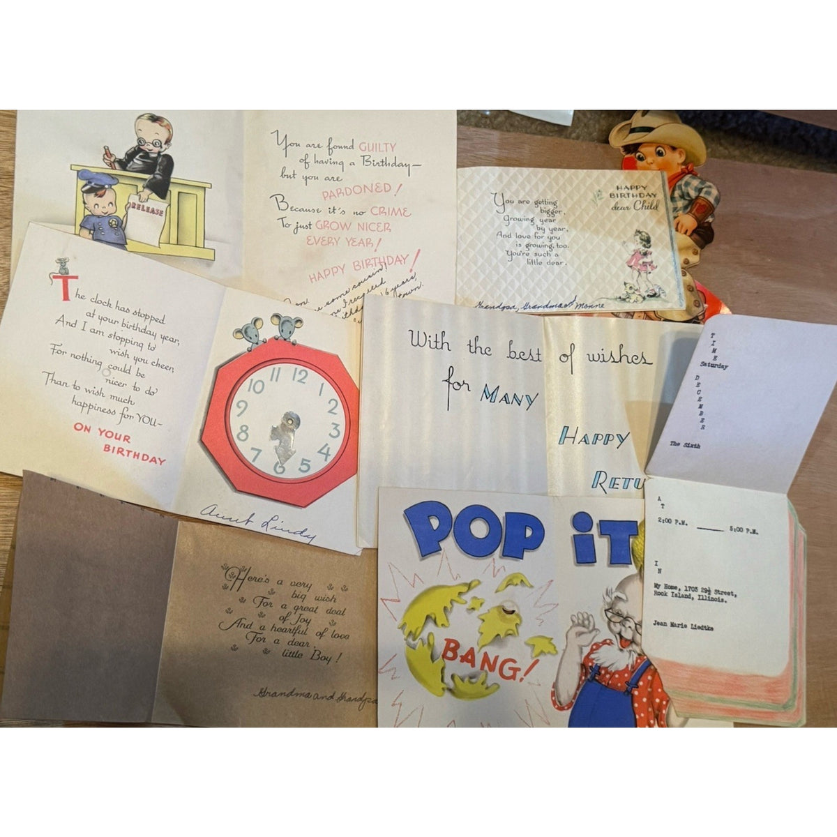 Vintage 1930’s Birthday Card Lot Hallmark Mechanical Die Cut Cowboy Ephemera