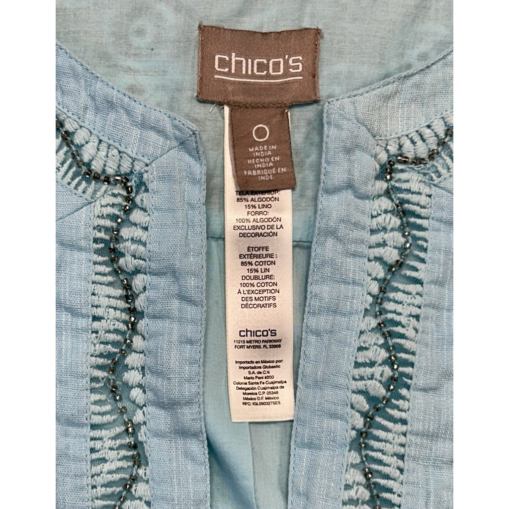 Chicos Womens Shrug Blue Purple Ombre Embellished Crochet Open Front Top 0 S