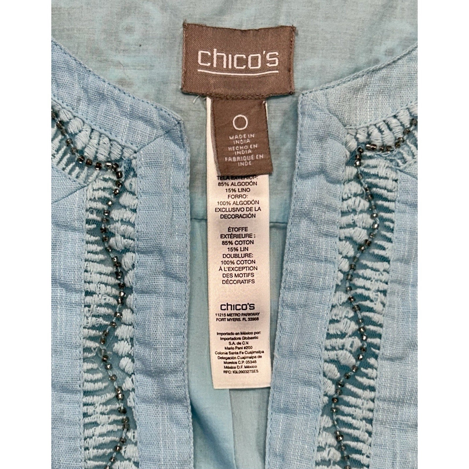 Chicos Womens Shrug Blue Purple Ombre Embellished Crochet Open Front Top 0 S