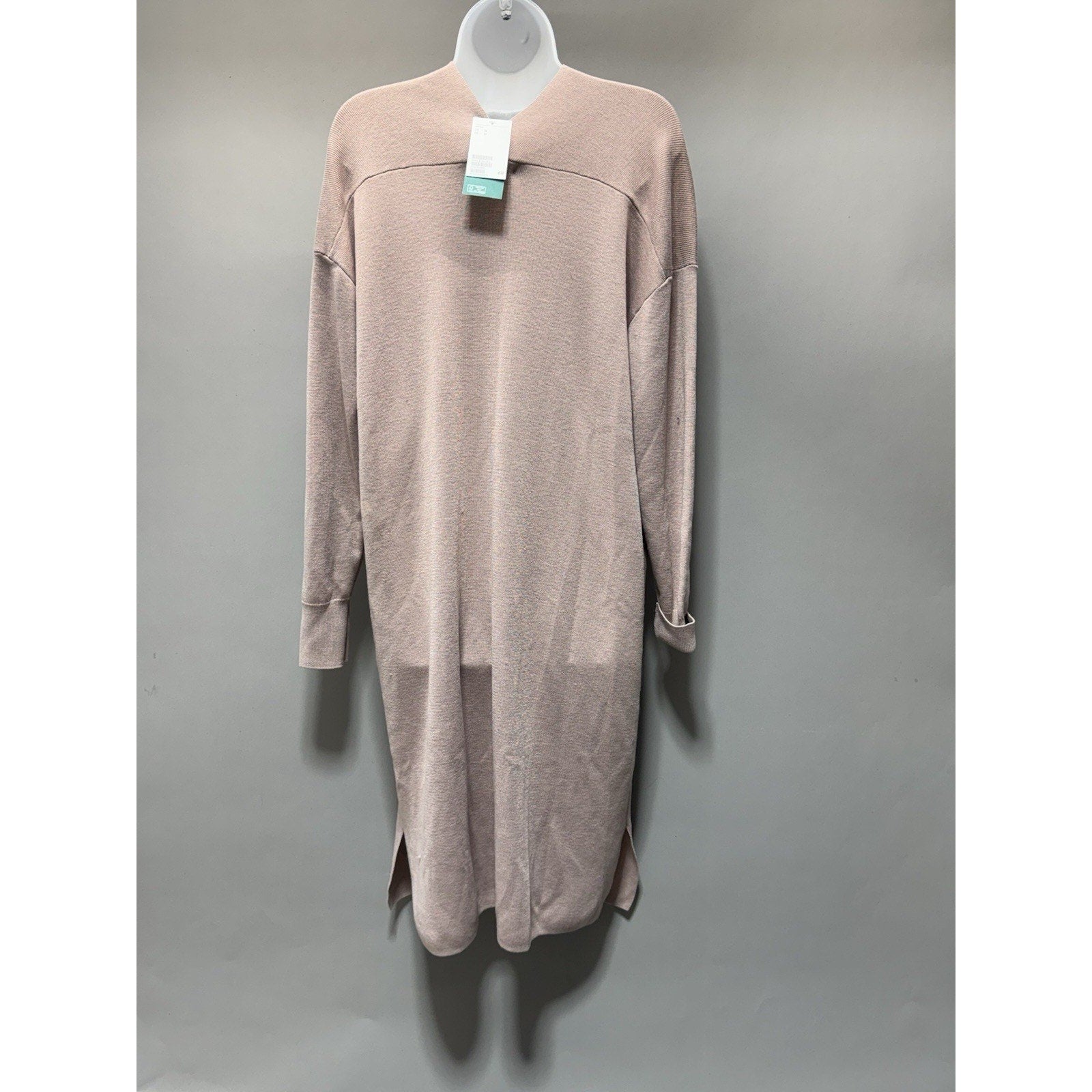 H&M Basics Knit Sweater Dress Womens M Beige V Neck Long Sleeve Midi NWT