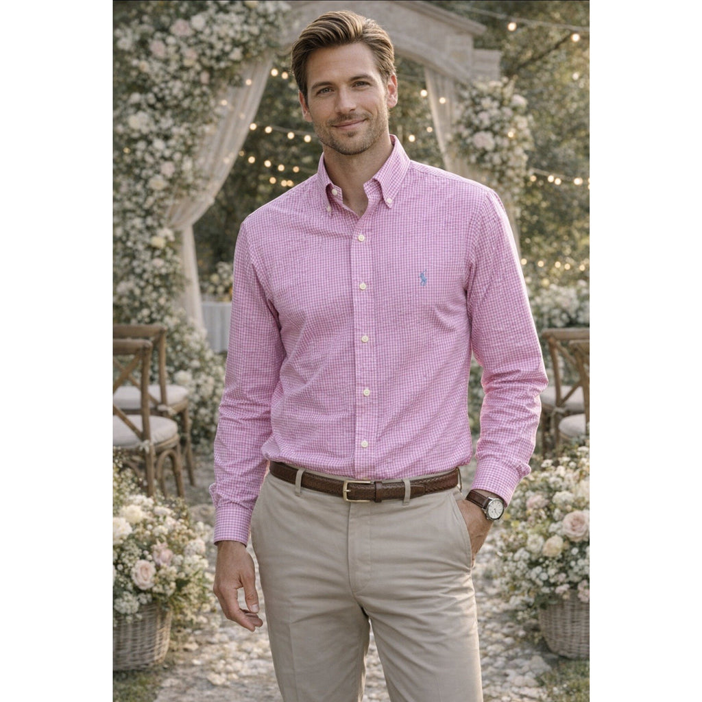 Men’s POLO Ralph Lauren Pink Gingham Oxford Button Down Shirt Sz XL 100% Cotton