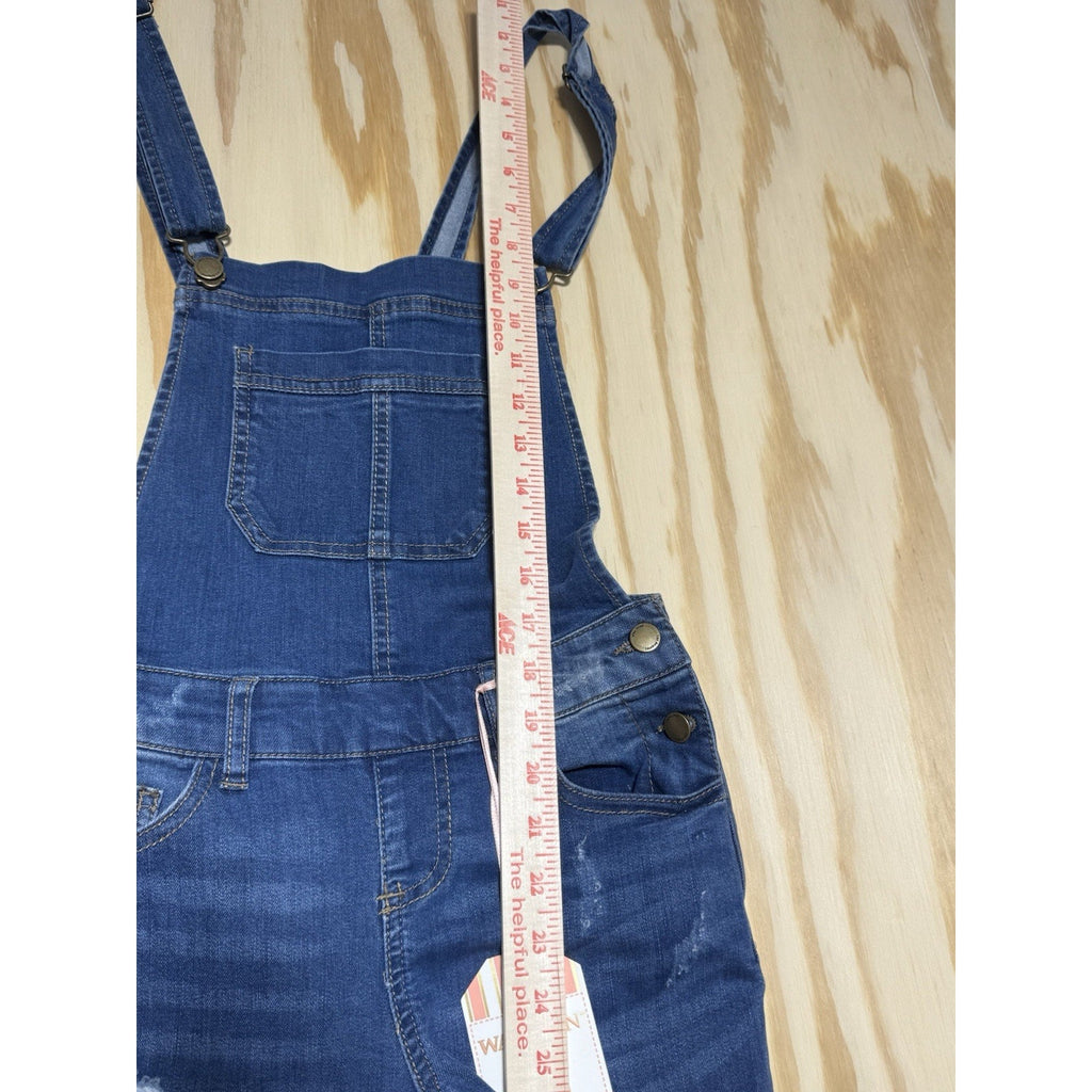 Wax Jean Denim Overalls Womens Small Distressed Skinny Ankle Bib Medium Wash