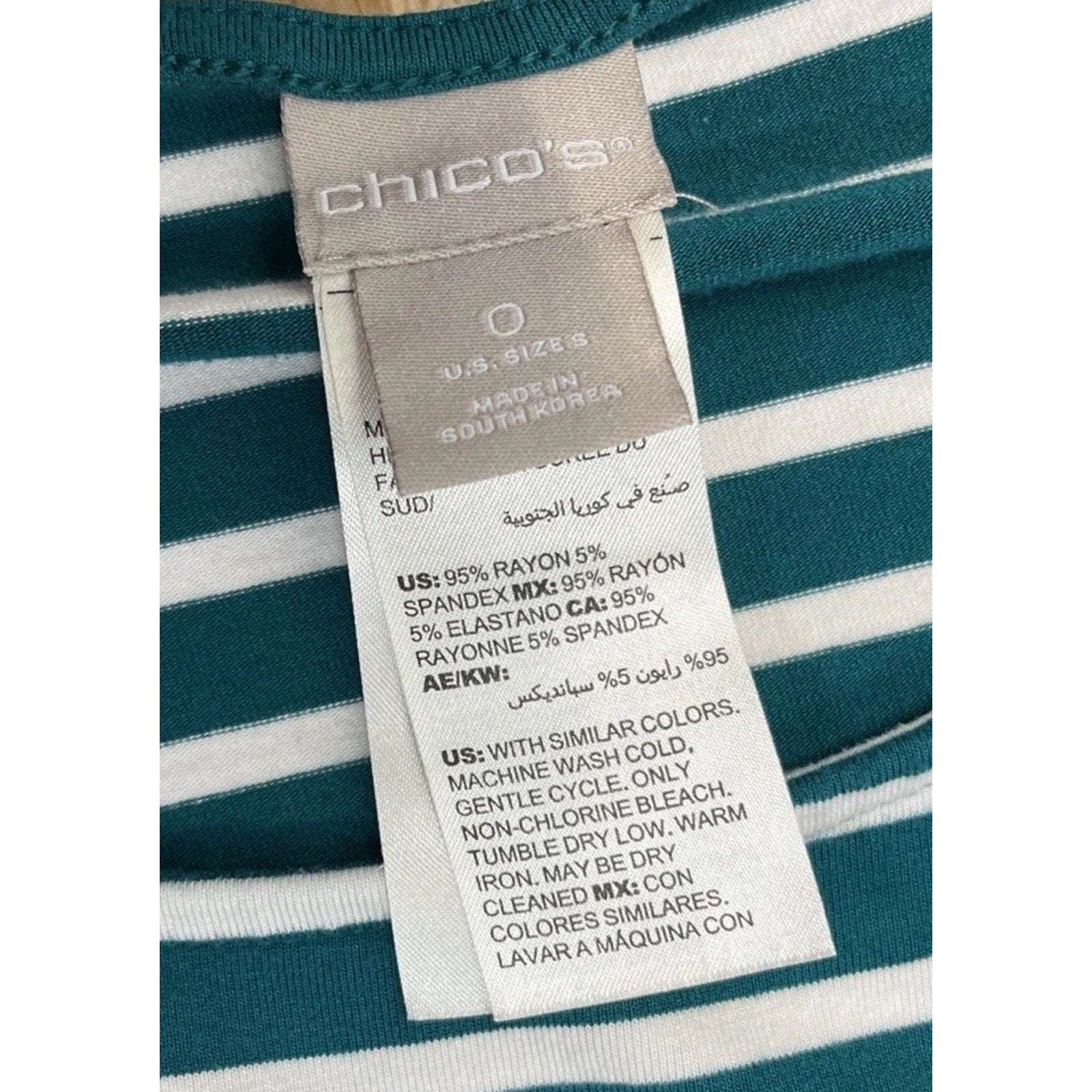 CHICO'S 0 Small Short Sleeve Tie Front Striped Top Green White