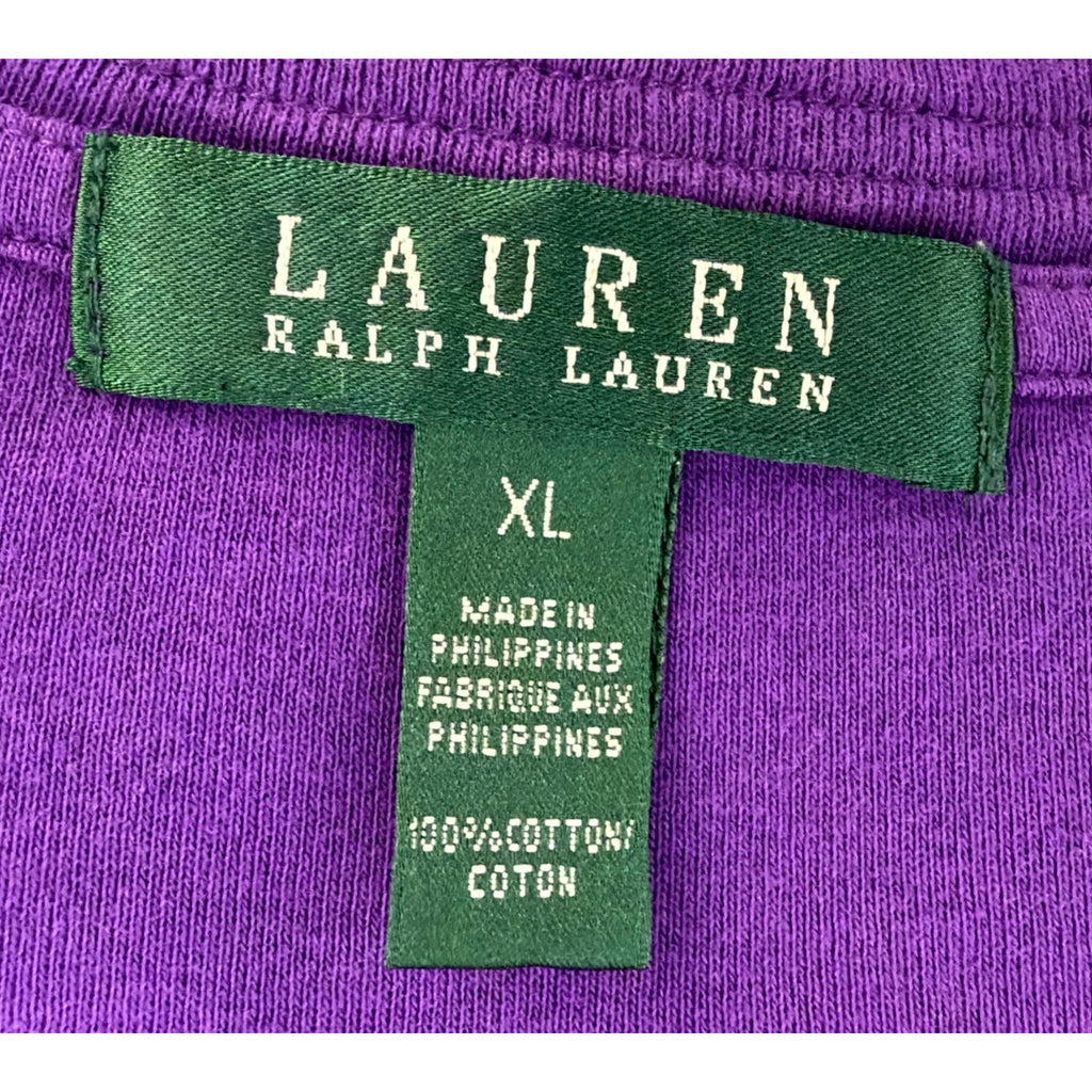 Lauren by Ralph Lauren Women's XL LS Purple V-Neck Gold Button Henley Shirt
