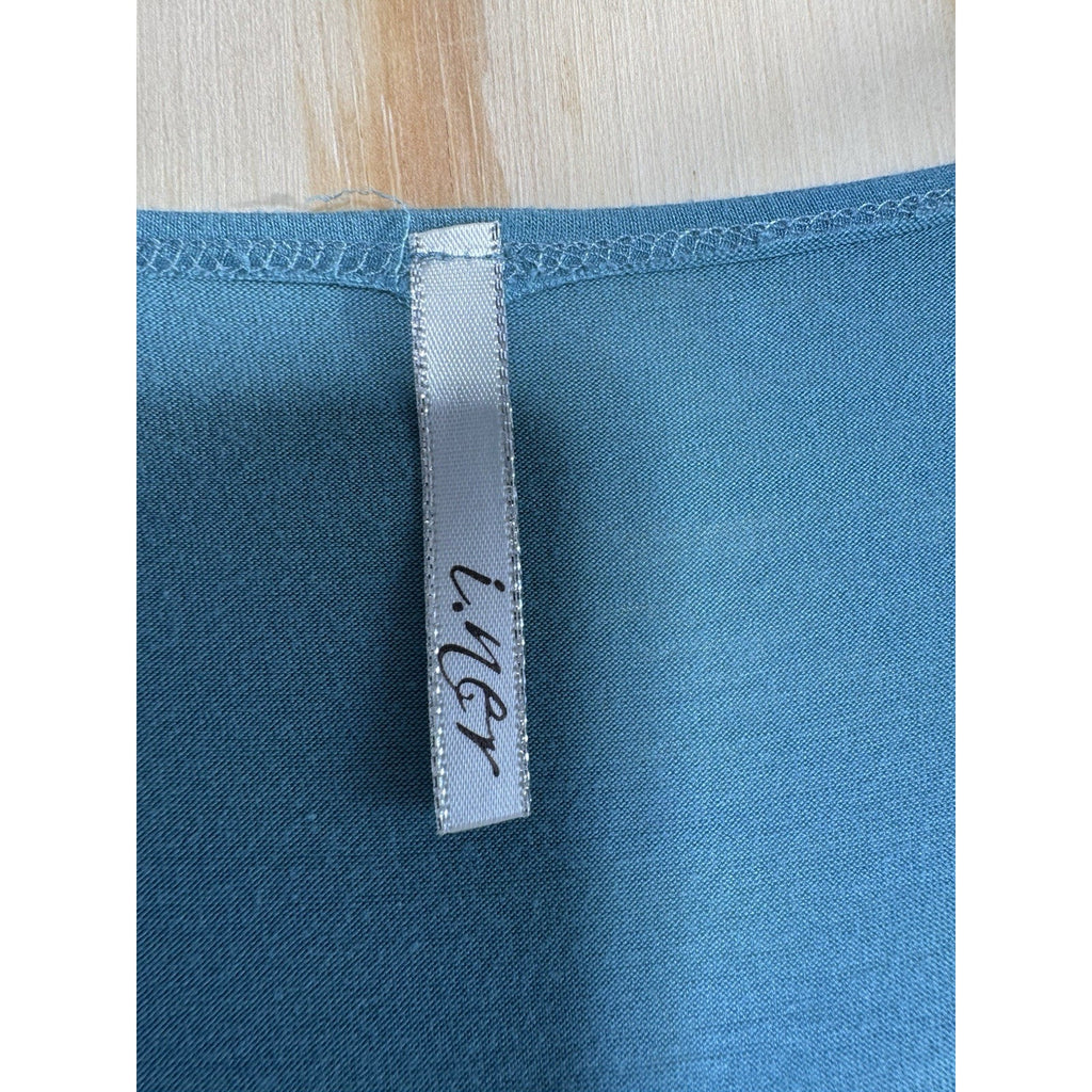 I.ner Turquoise Short Sleeve Dress Empire Waist V Neck Juniors Size Large