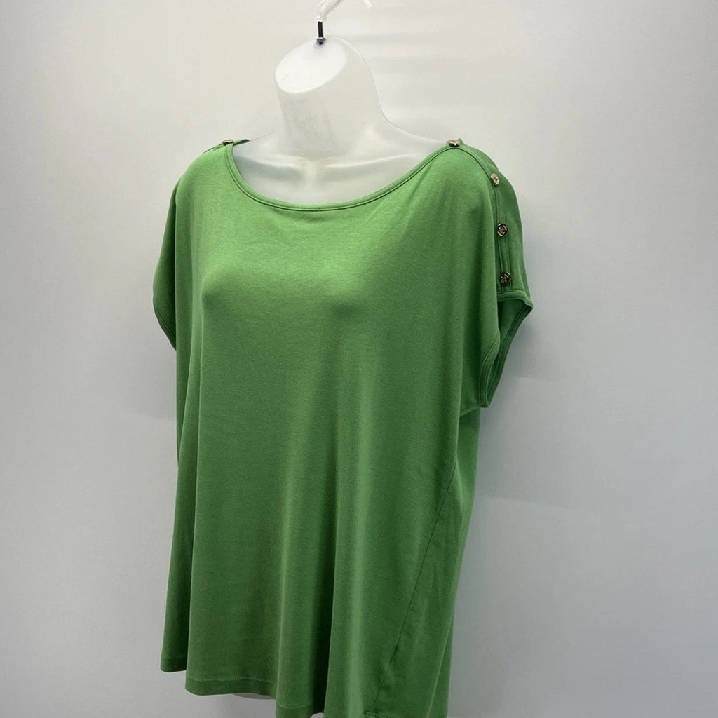 Talbots Women's XL Green Cap Sleeve Button Shoulder Blouse 100% Pima Cotton