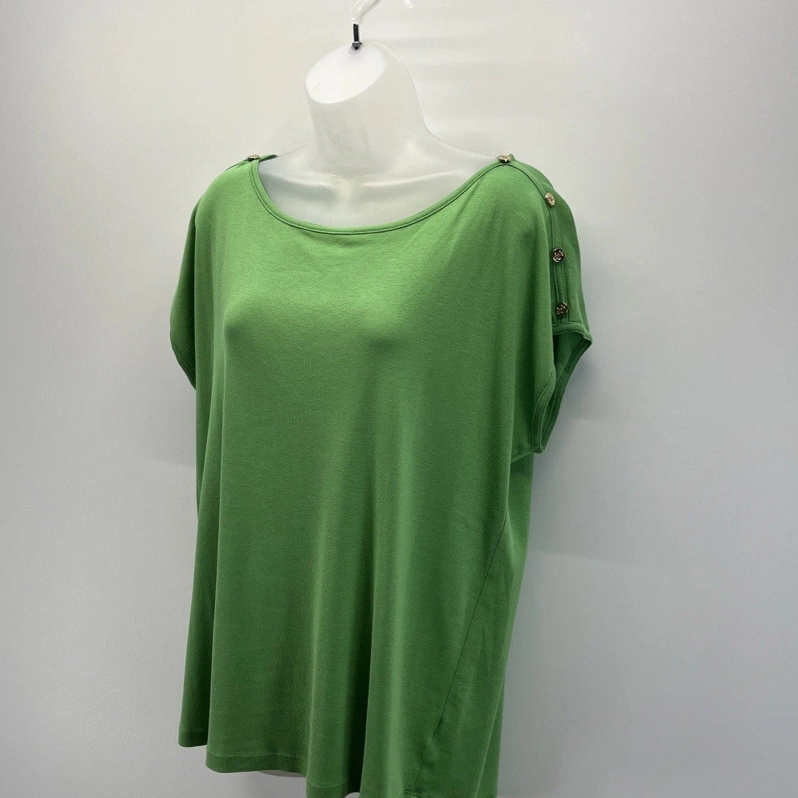 Talbots Women's XL Green Cap Sleeve Button Shoulder Blouse 100% Pima Cotton