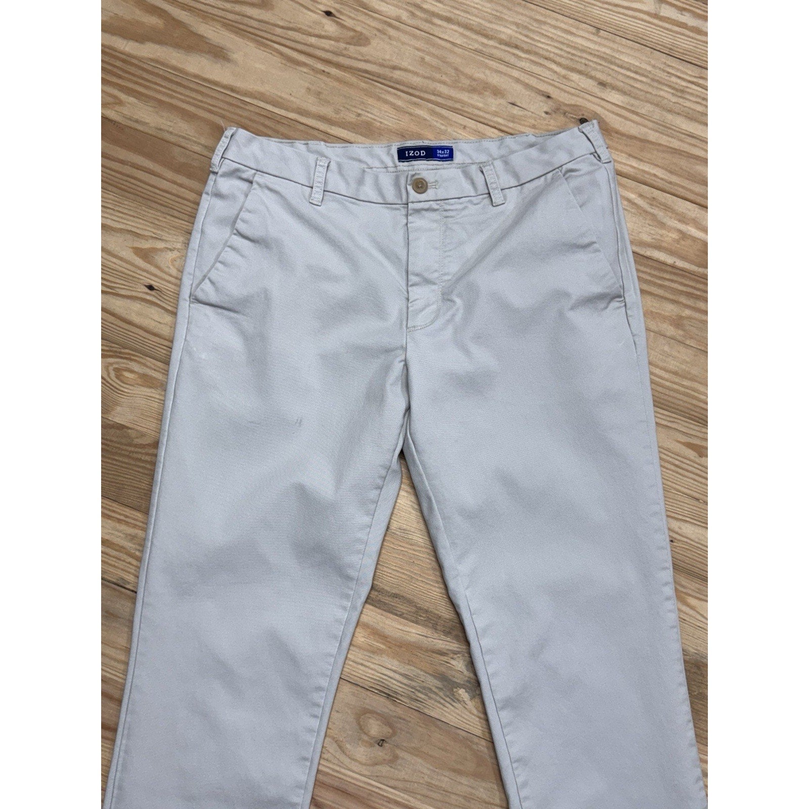 Izod Chino Beige Pants Straight Leg Stretch Casual Pockets Men’s Size 34X32