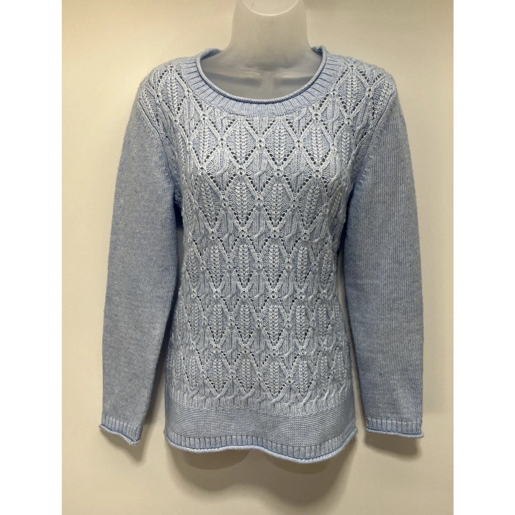 Talbots Diamond Cable Wool Blend Knit Light Blue Sweater Size Small