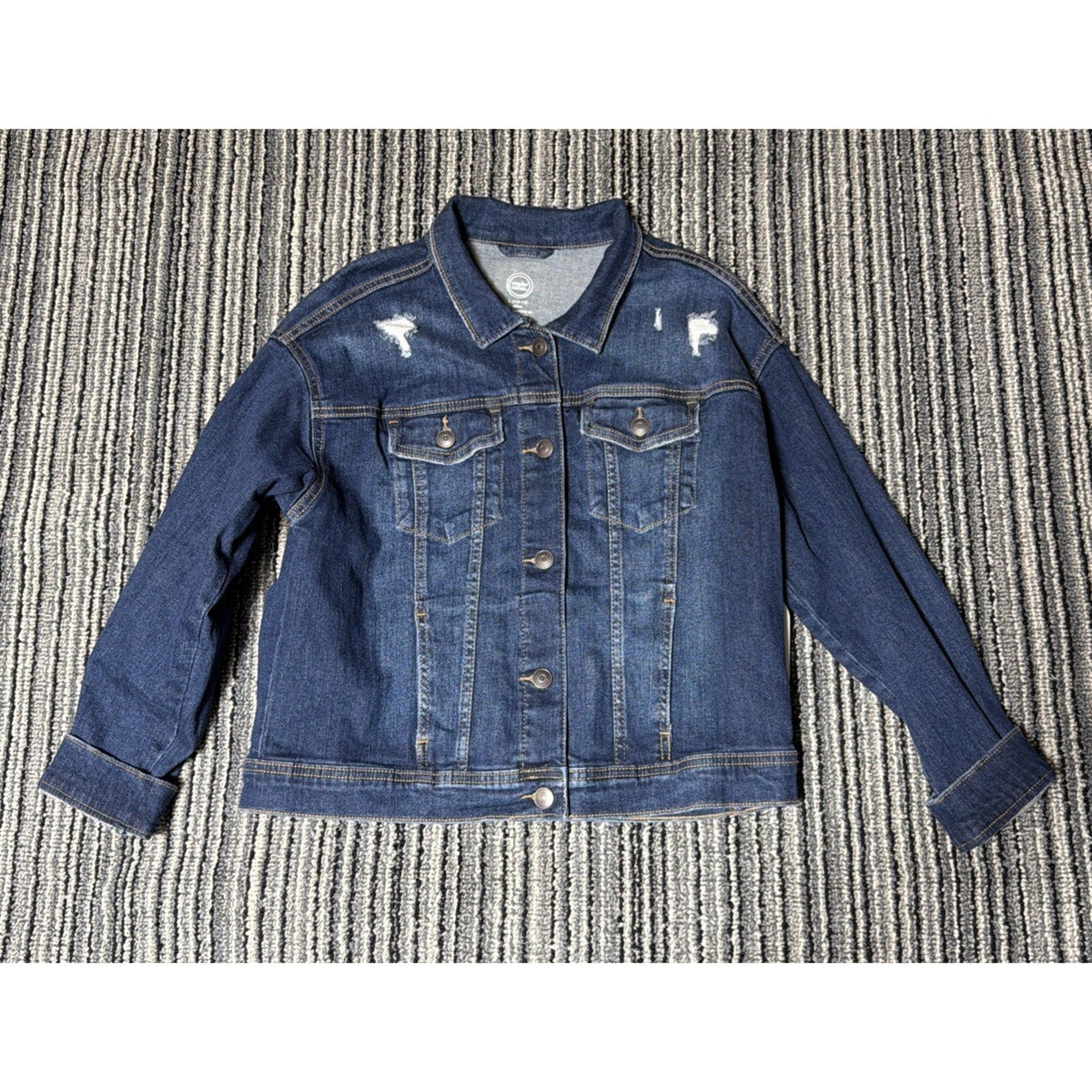 wonder nation girl's jean jacket size L Plus 10/12 dark wash blue NWT Stretch