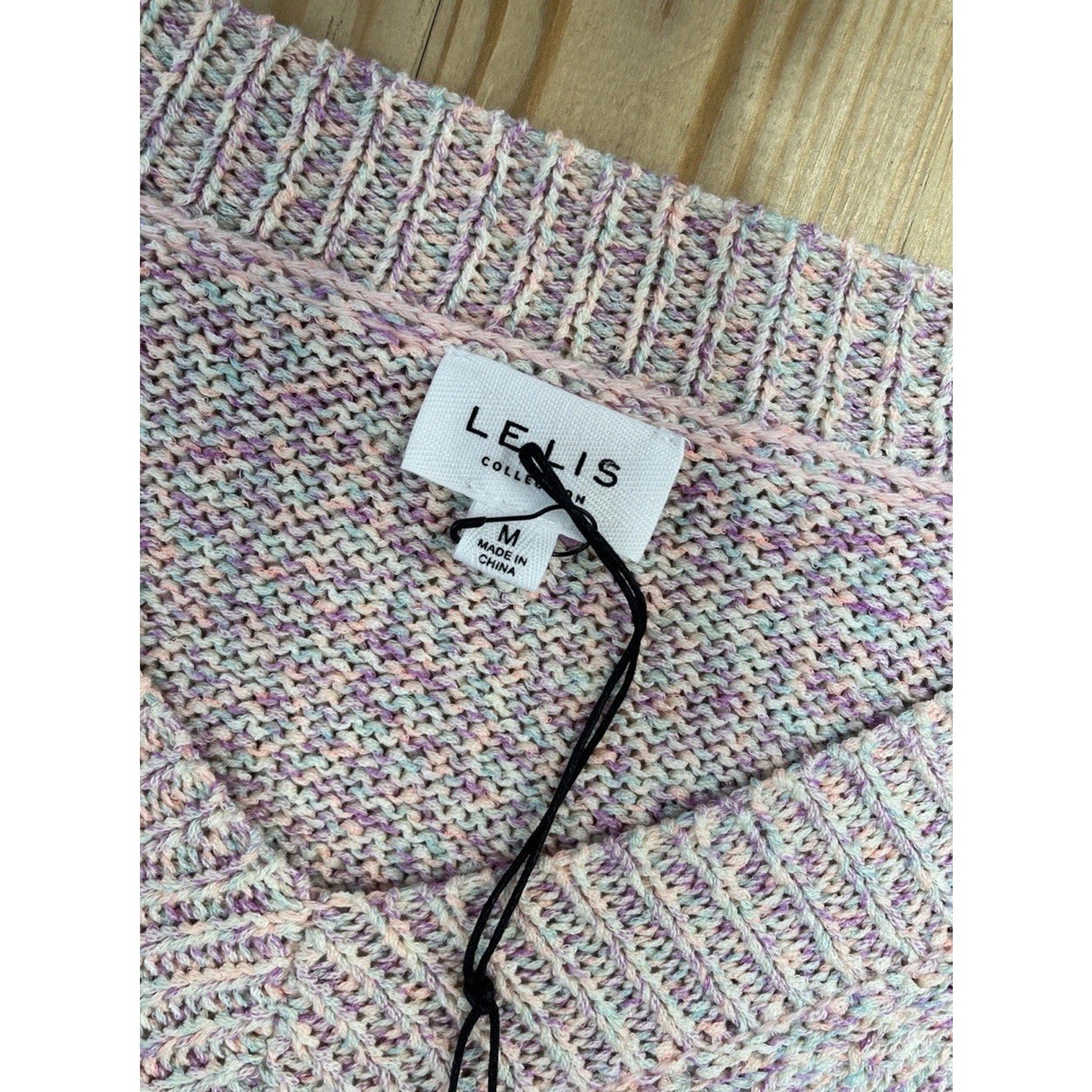 Lelis Womens Pullover Sweater Pink Long Sleeve Ribbed Knit Frayed Medium