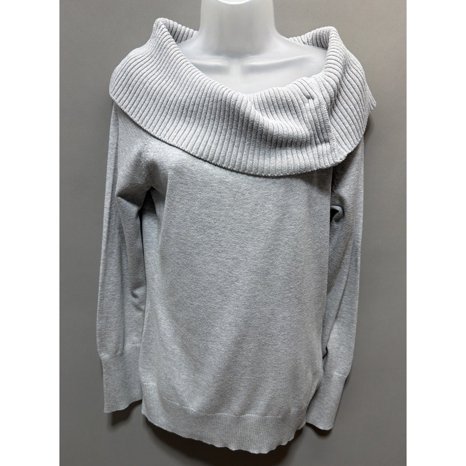 WHBM White House Black Market Size M Gray Cowl Neck Sweater Preppy Career Casual