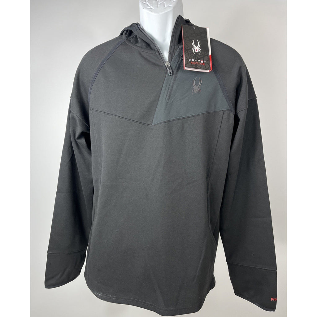 NWT Spyder Active Proweb 1/4 Zip Pullover Hoodie Black Mens Size Large Msrp $110