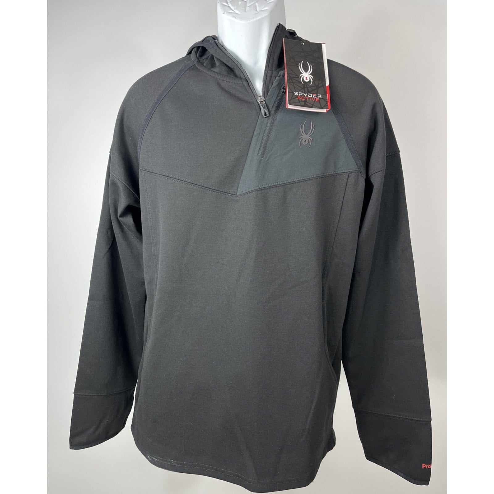 NWT Spyder Active Proweb 1/4 Zip Pullover Hoodie Black Mens Size Large Msrp $110