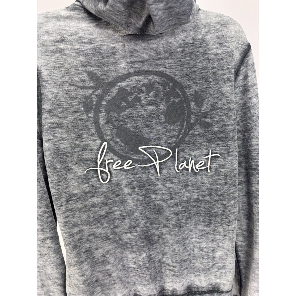 Free Planet Gray Mixed Logo Hoodie Sweatshirt Women’s Medium EUC
