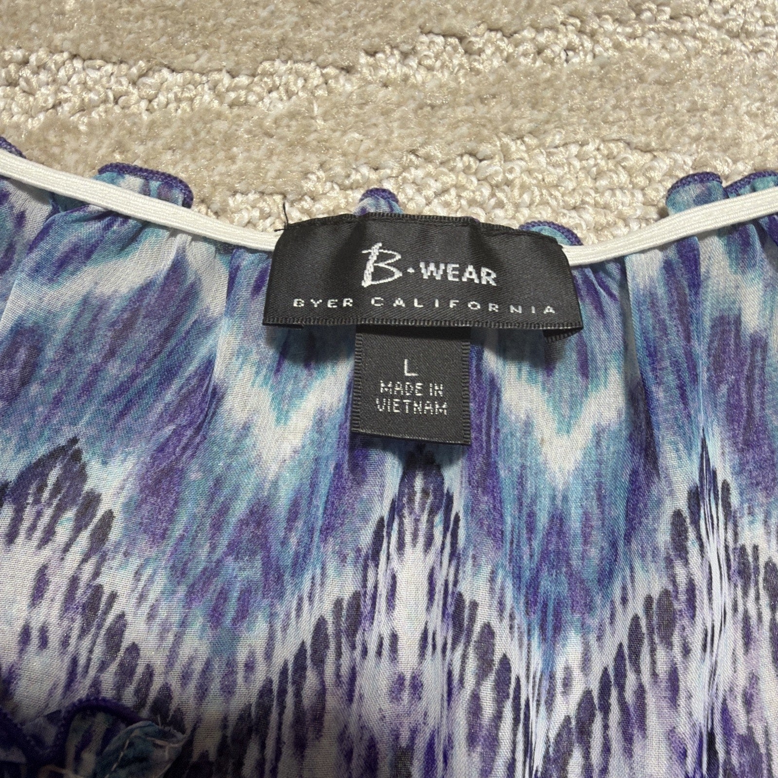 B-Wear Women's Abstract Multicolor Aztec Lined Drape Top Blouse L NWT