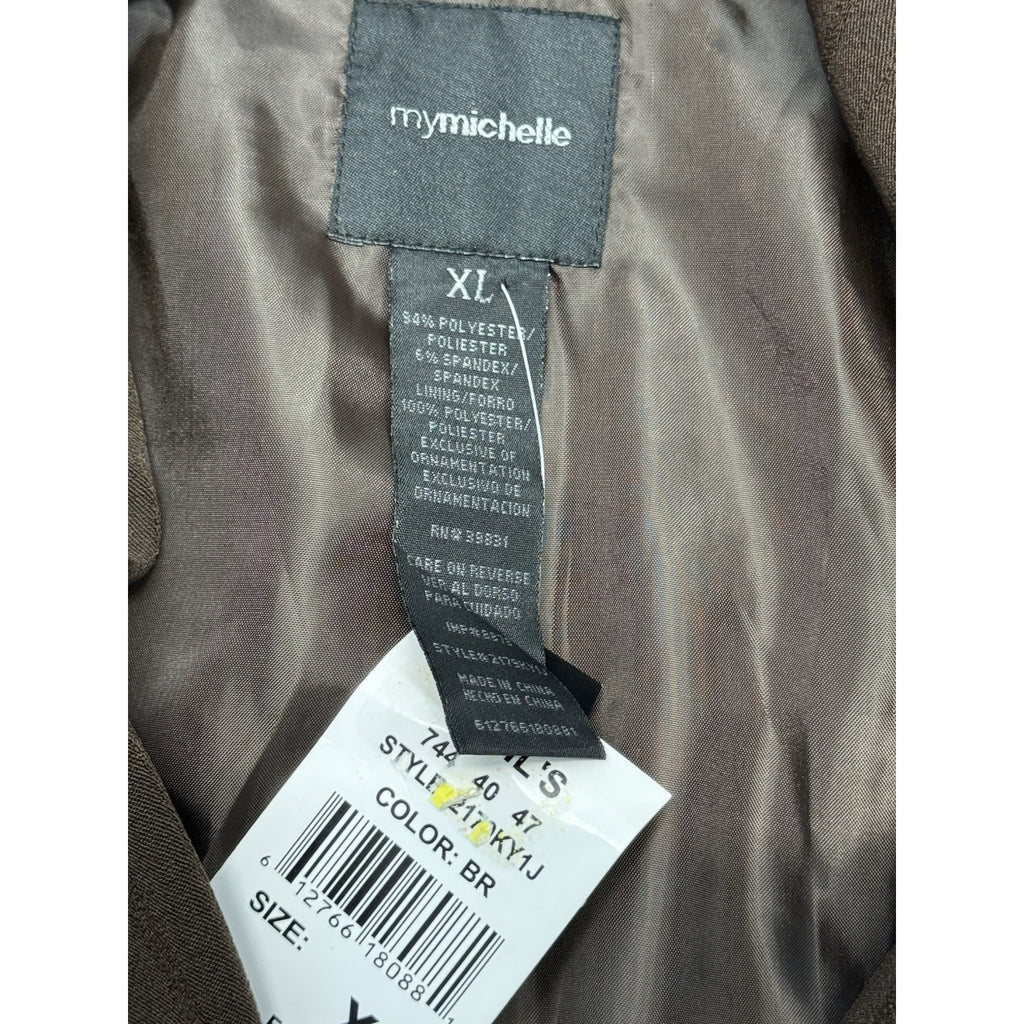 My Michelle Striped Brown 1 Button Fitted Blazer Faux Pockets Women’s XL NWT