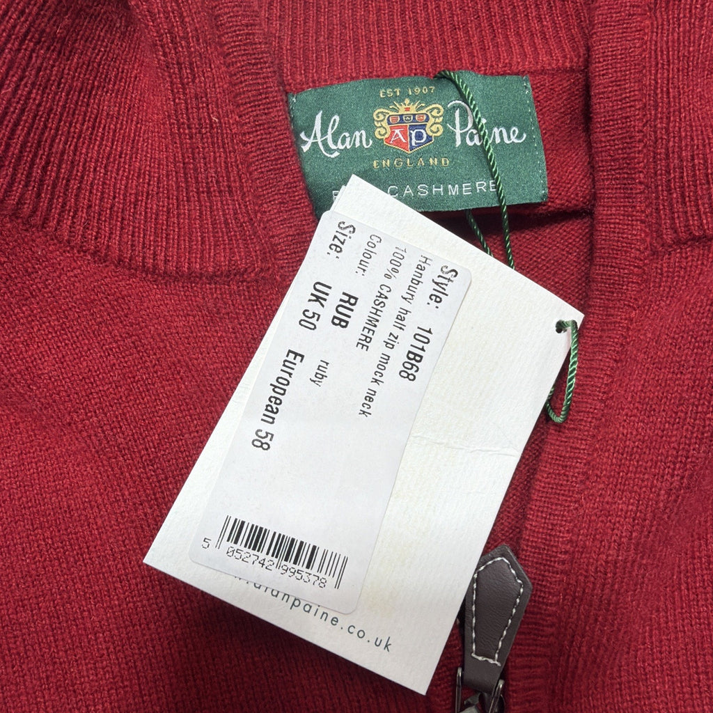 Alan Paine England Hanbury Half Zip Mock Neck 100% Cashmere Sz 50 Msrp 432$ Flaw