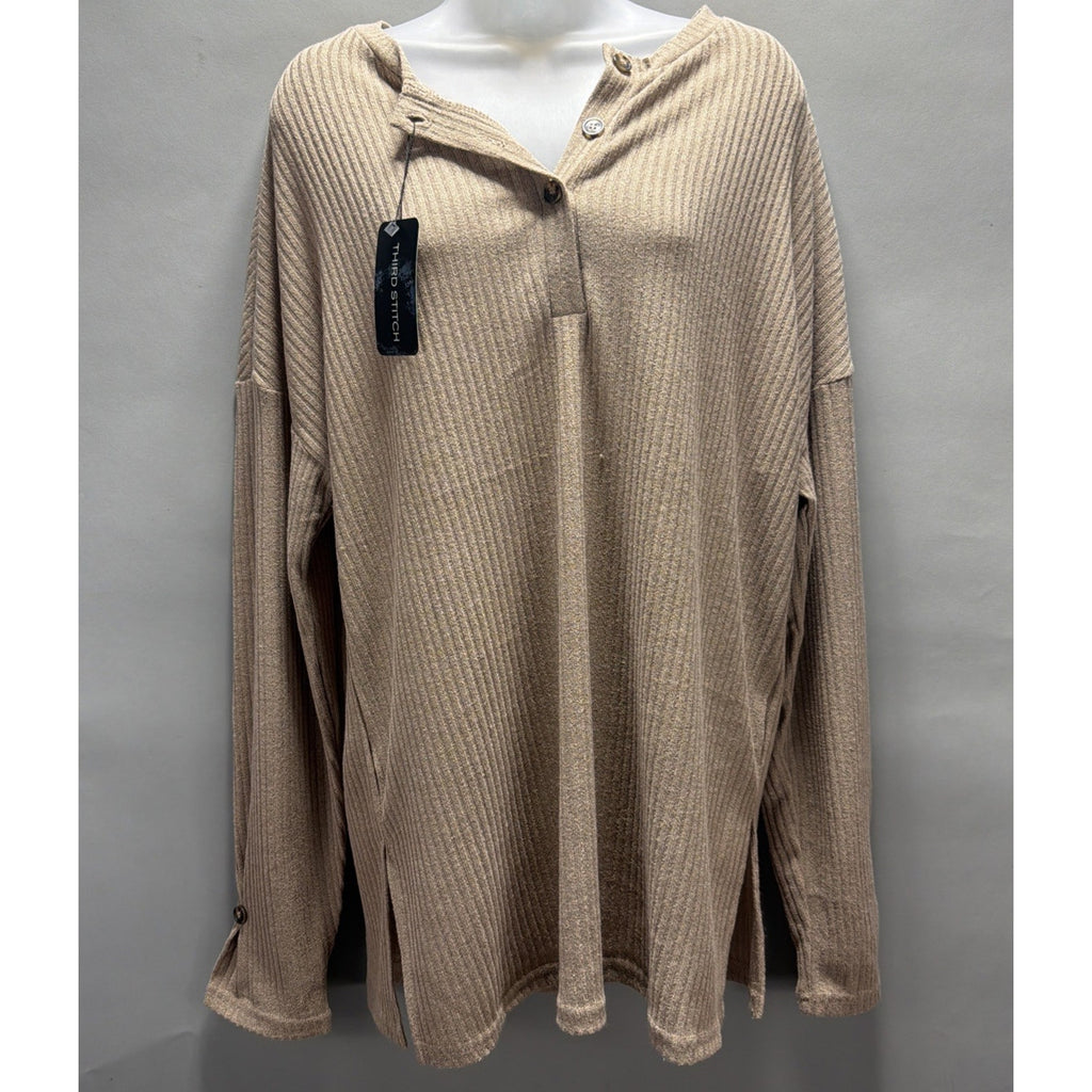 Third Stitch Boutique Textured Henley Top Size L Long Sleeve Oversized NWT