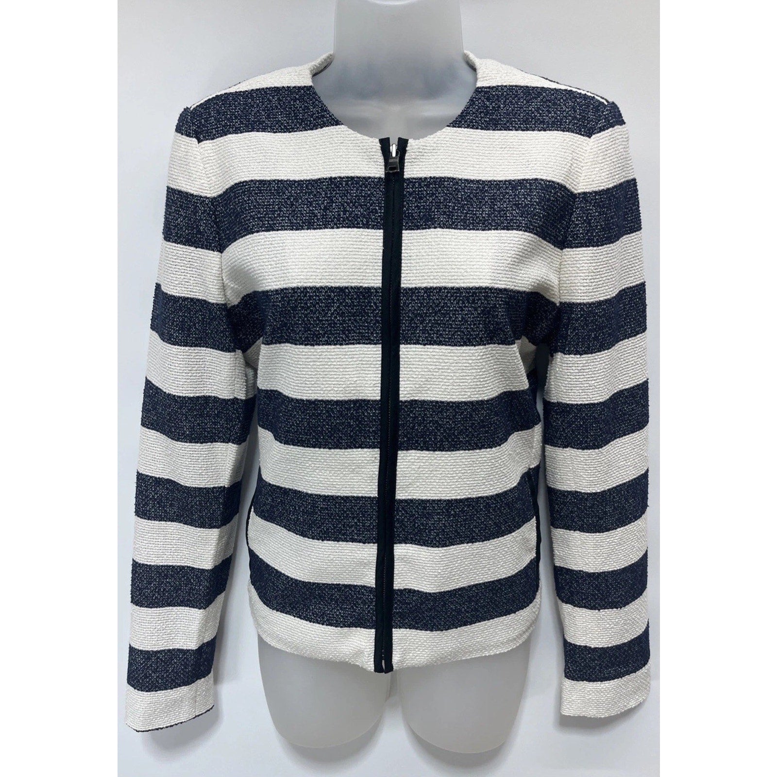 NWT Gap Size 10 Navy & white Striped twill Full zip Lined jacket 100% Cotton