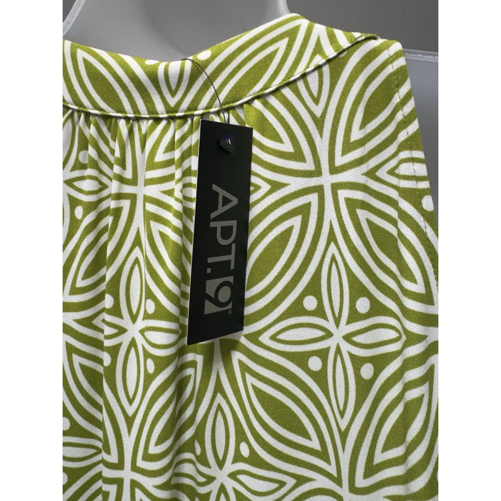 Apt 9 Womens Small Green White Geometric Dress Beaded Neck Sleeveless NWT