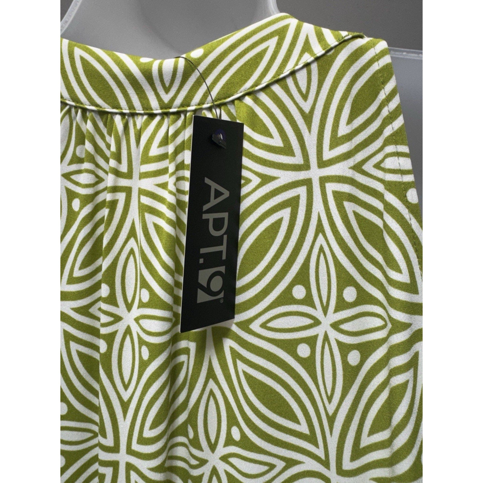 Apt 9 Womens Small Green White Geometric Dress Beaded Neck Sleeveless NWT