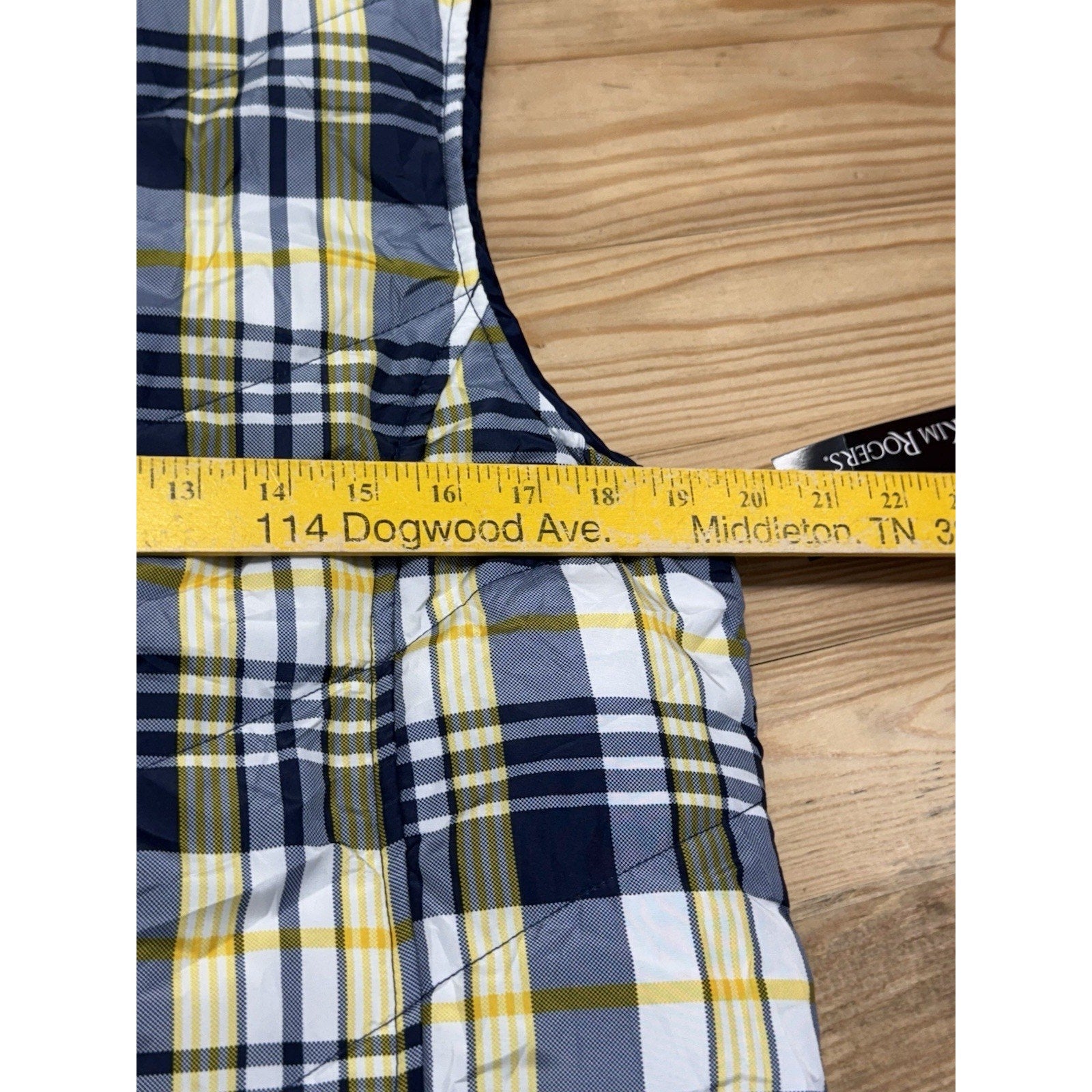 Kim Rogers Vest Puffer Plaid Yellow White Gray Black Zip Front Pockets Women's M
