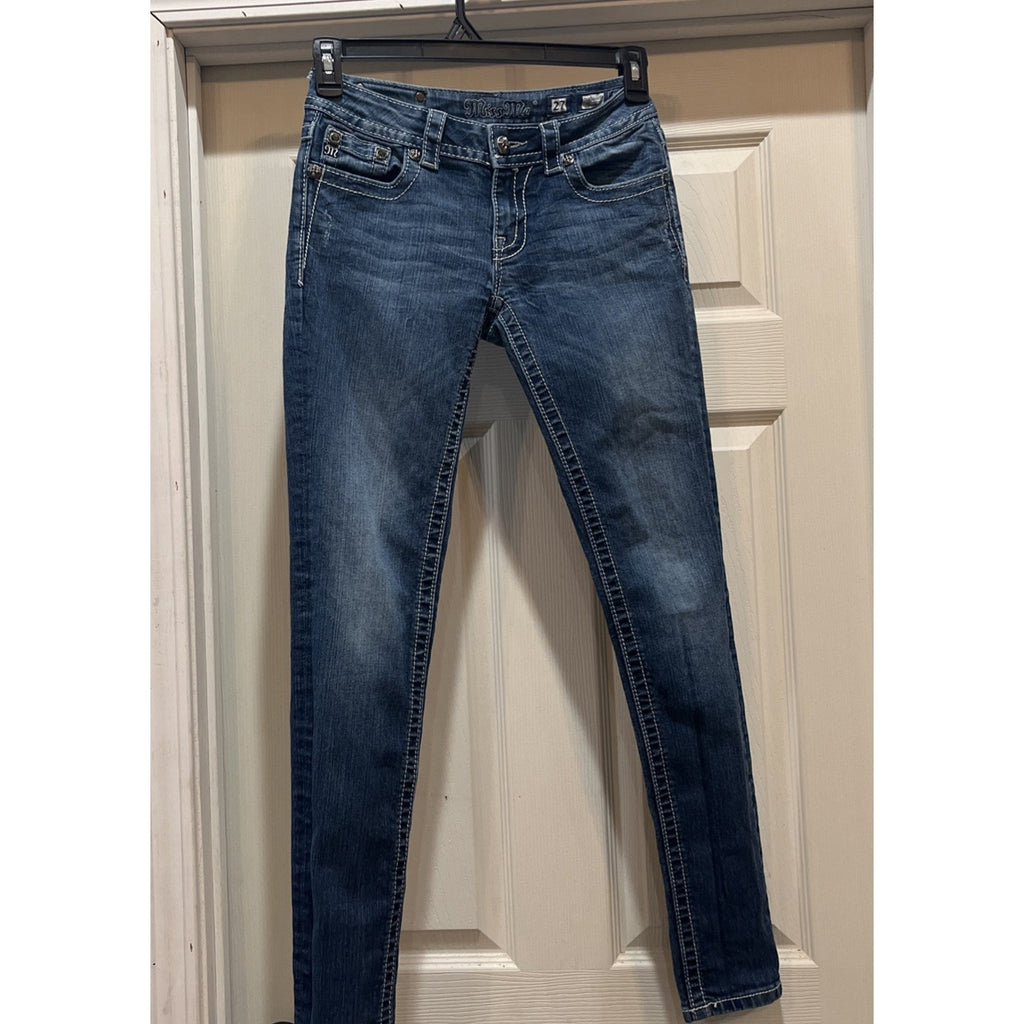 Miss Me Embroidered Rhinestone Fleur de Lis 5 Pocket Skinny Jeans Size 27 29x31