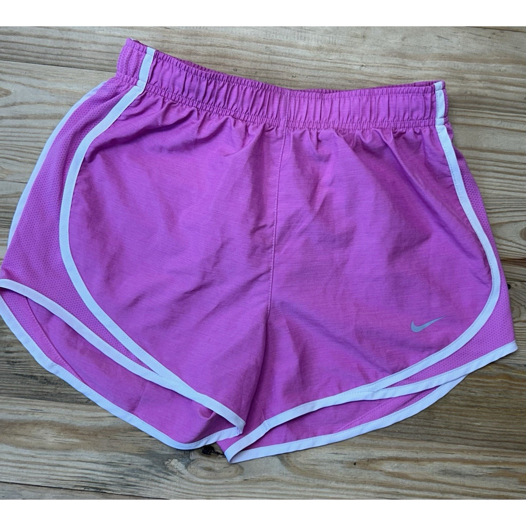 Nike Women's Size XS Athletic Shorts Dri Fit Gym Run Pink-White Polyester Liner.
