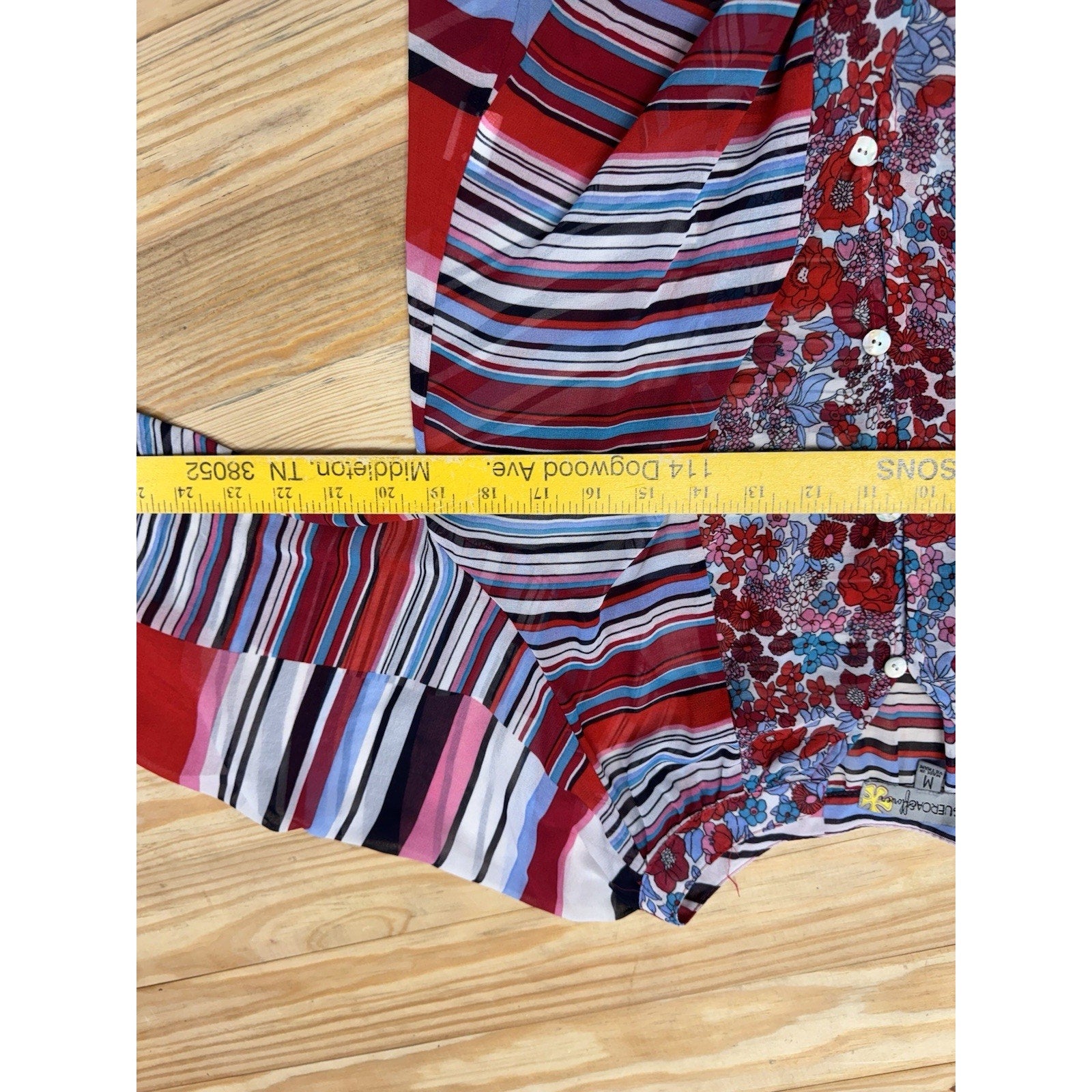 Fig And Flower Anthropologie Women’s Size Medium Sheer Blouse Boho Tie Waist Red