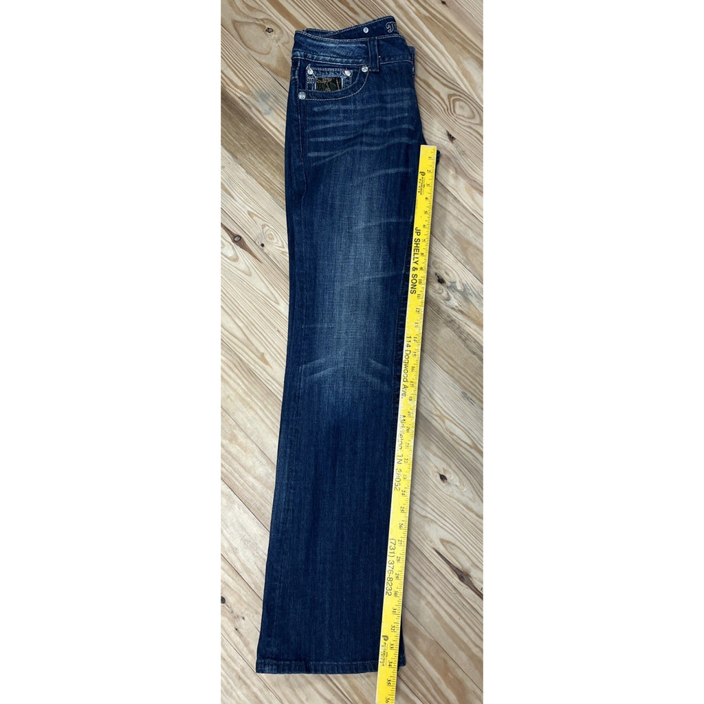 Miss Me Jeans Women Size 30 Mid Rise Boot Cut Thick Stitch Jeweled Distressed