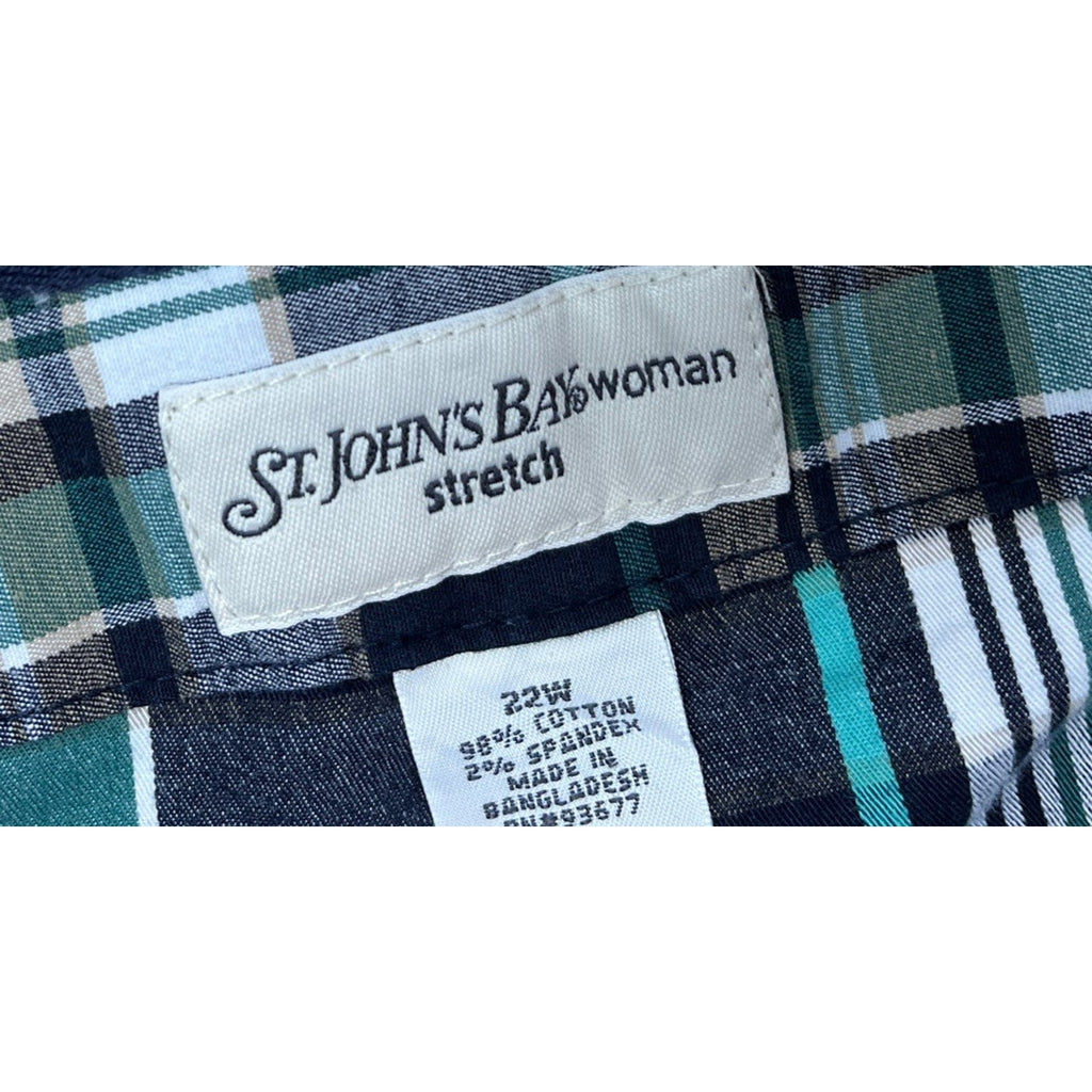 Nwt St Johns Bay Shorts Women's Blue Green Tan Plaid 11” Lightweight 22W
