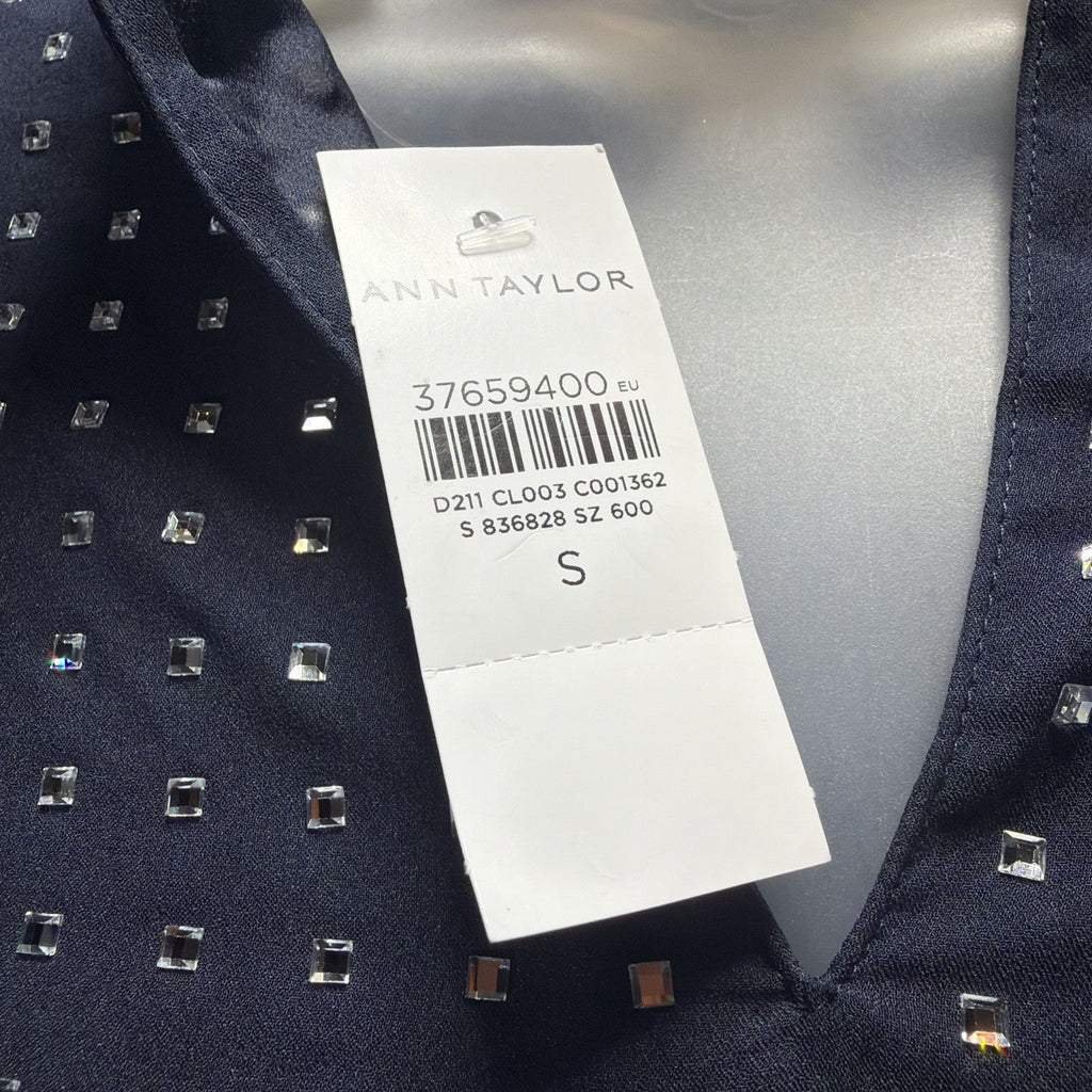 Ann Taylor Blouse Womens Small Blue Long Sleeve Rhinestone Sequin Top Shirt NWT