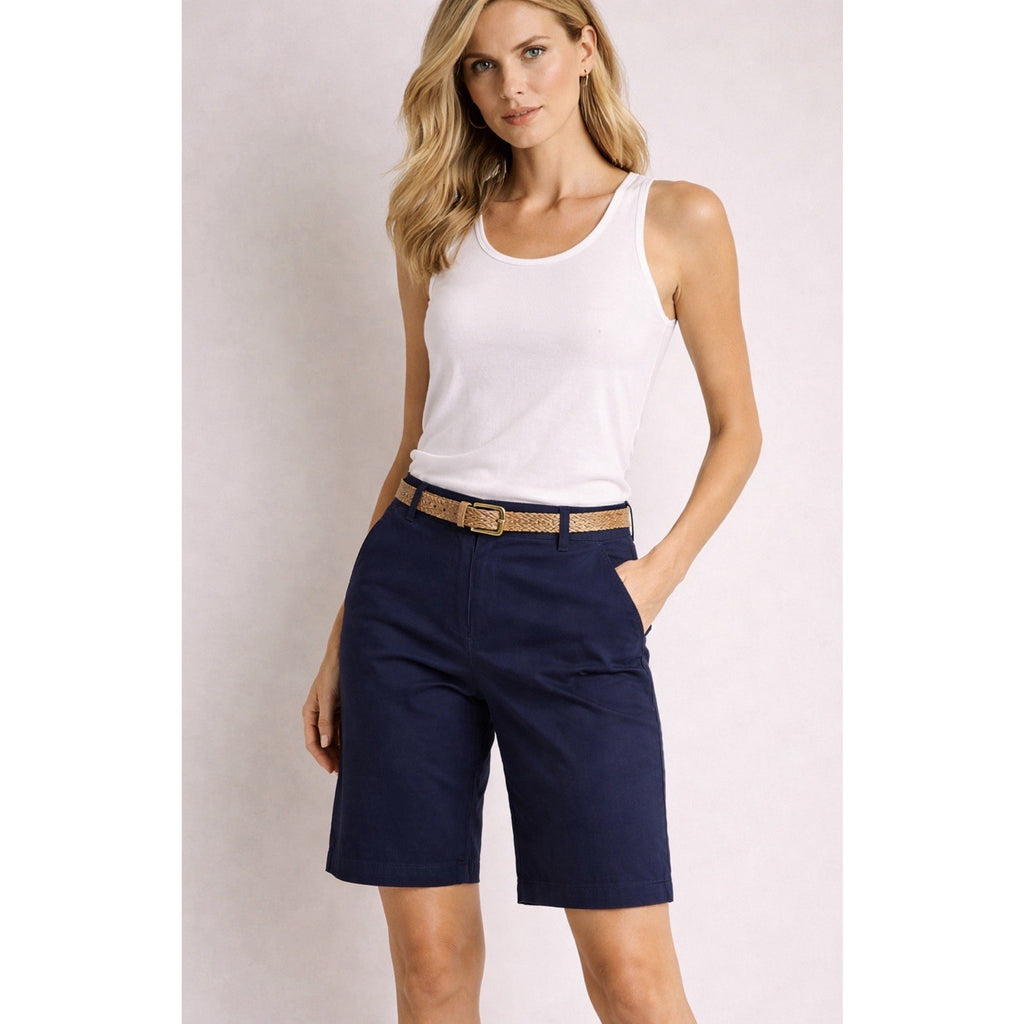 Jean St Tropez Navy Bermuda Shorts Womens Size 10 Cotton Stretch Chino EUC