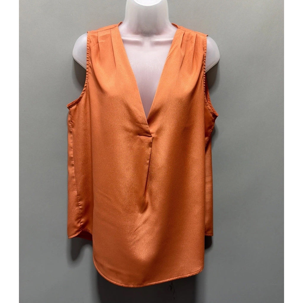Lauren Ralph Lauren Shirt Women Size 12 Orange Tank Top Sleeveless V Neck Blouse