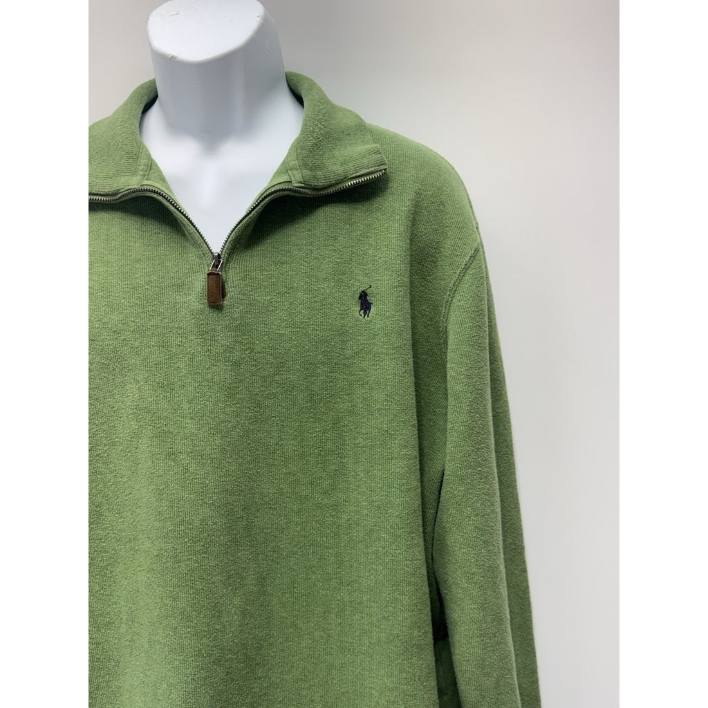 Polo Ralph Lauren Green Quarter Zip Pullover Estate Rib Navy Blue Pony Men’s XL