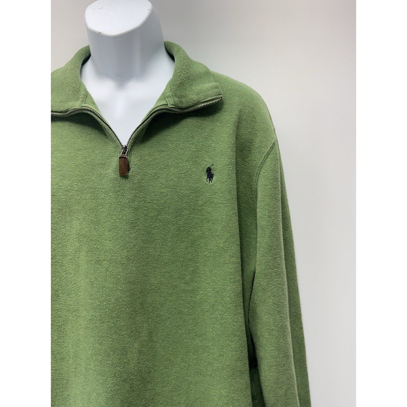 Polo Ralph Lauren Green Quarter Zip Pullover Estate Rib Navy Blue Pony Men’s XL