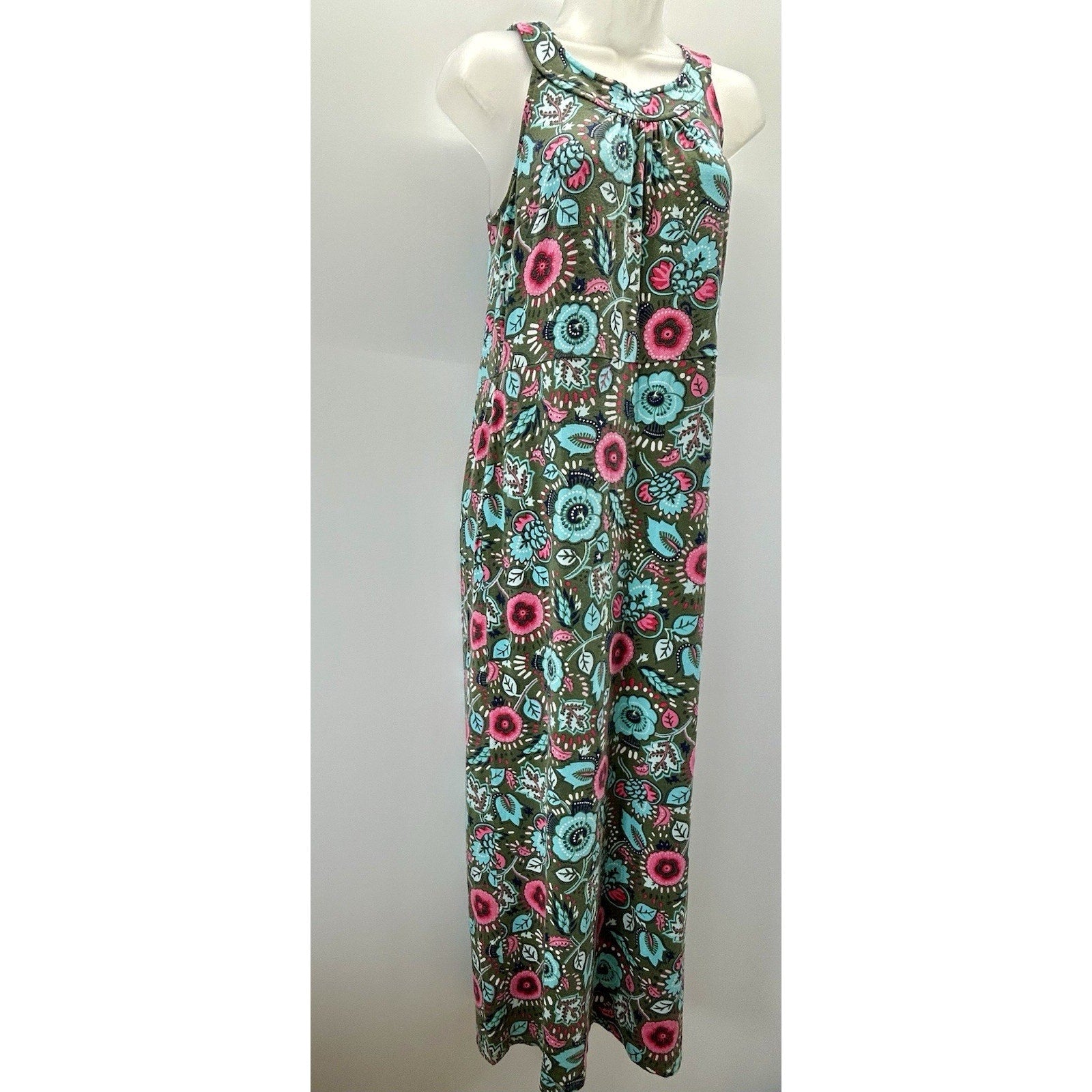 Talbots Womens Sleeveless Floral Maxi Dress Cotton Blend Size Small Stretch.