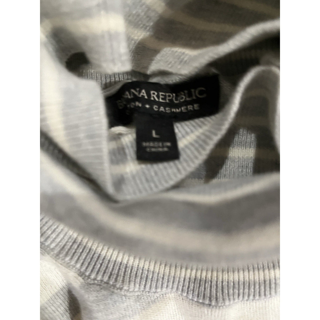 Banana Republic Cotton & Cashmere White Gray Striped Turtleneck Sweater L