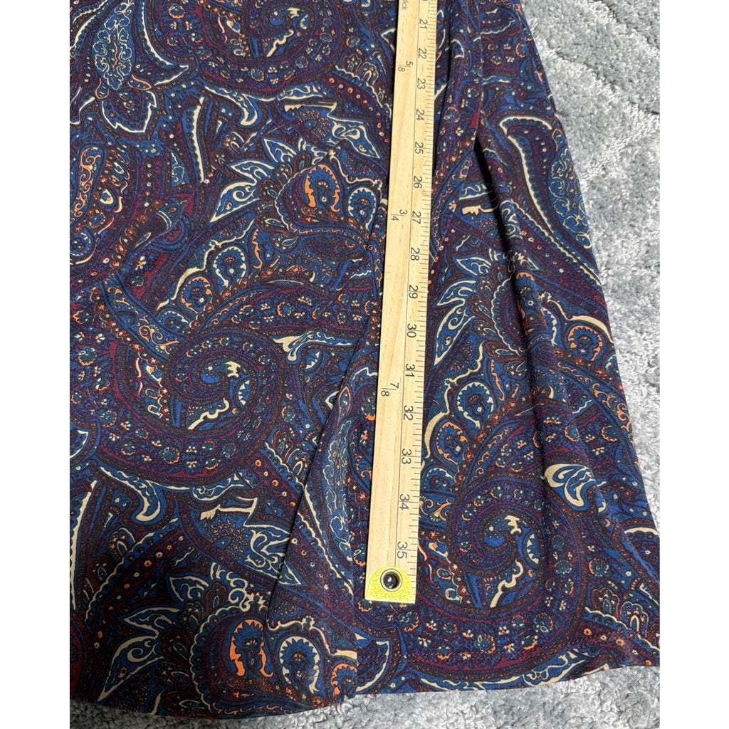 Talbots M Burgundy navy Paisley Sheath dress Stretch Career Cocktail Chic Midi