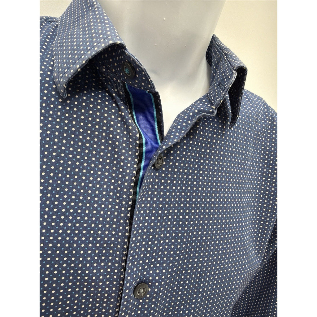 Banana Republic Sz Medium Blue Geo Slim Fit Long Sleeve Shirt Stretch EUC