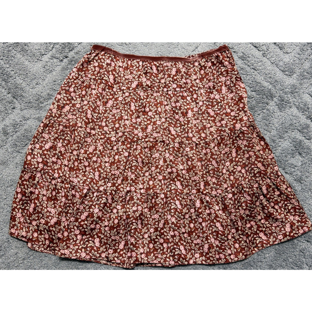 NY&CO 100% Silk Size Large Floral Midi Skirt Officecore Career