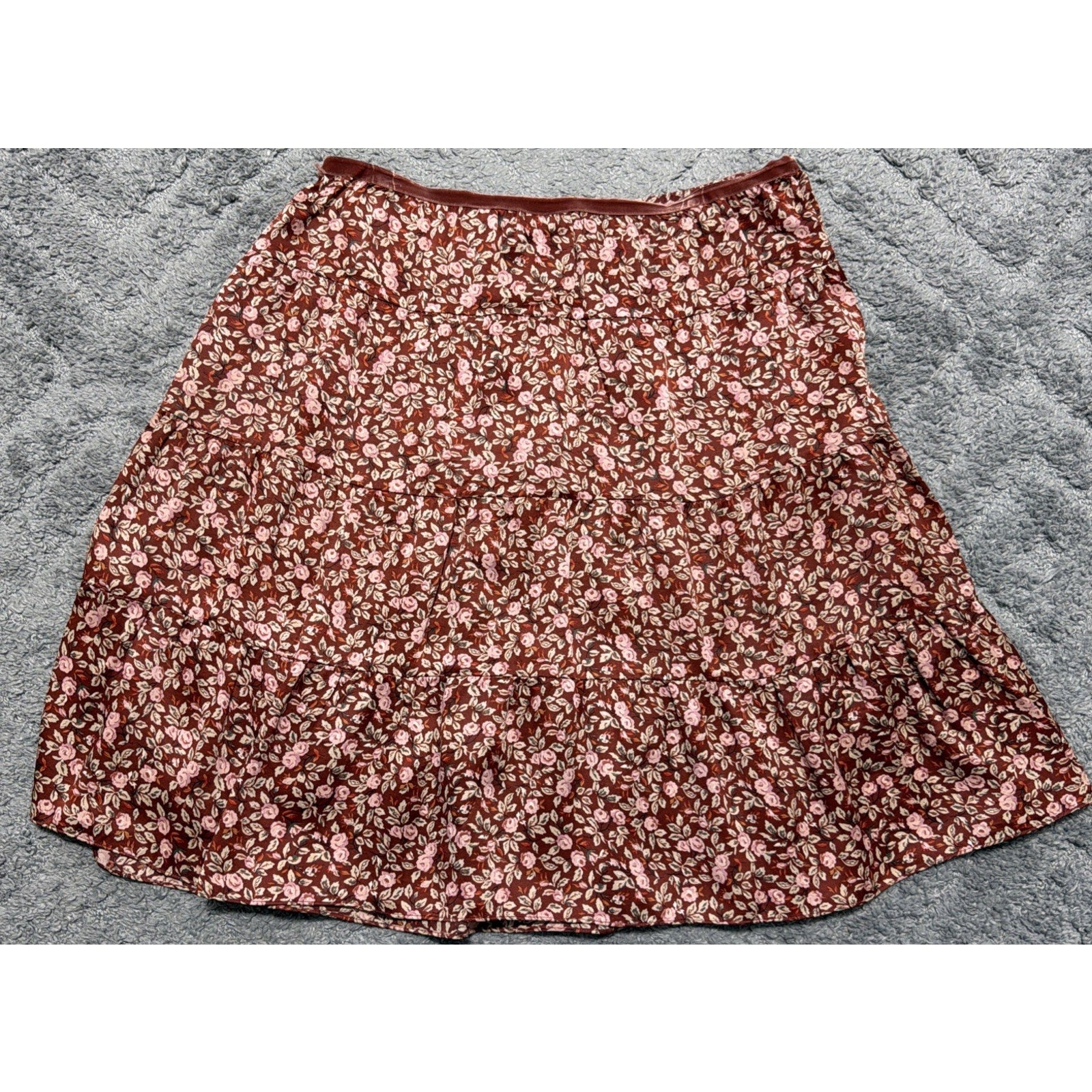 NY&CO 100% Silk Size Large Floral Midi Skirt Officecore Career